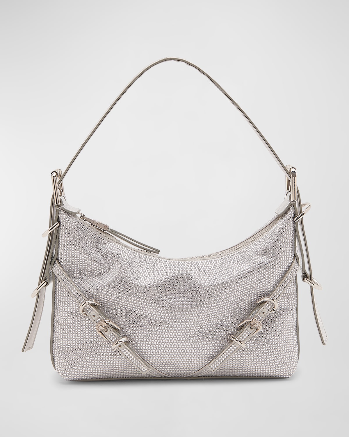 Givenchy Mini Voyou Crystal Embellished Silk Hobo In Silvery Grey