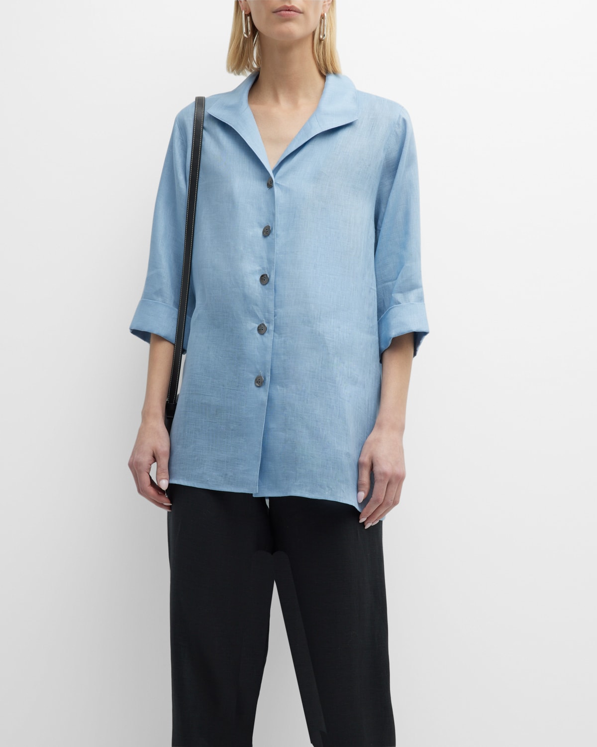 Caroline Rose Button-Down Tissue Linen Shirt