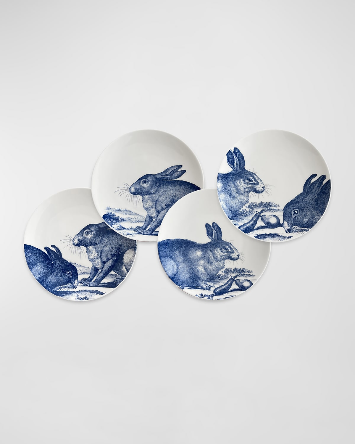 Shop Caskata Bunnies Canape Plates, Set Of 4 In Blue