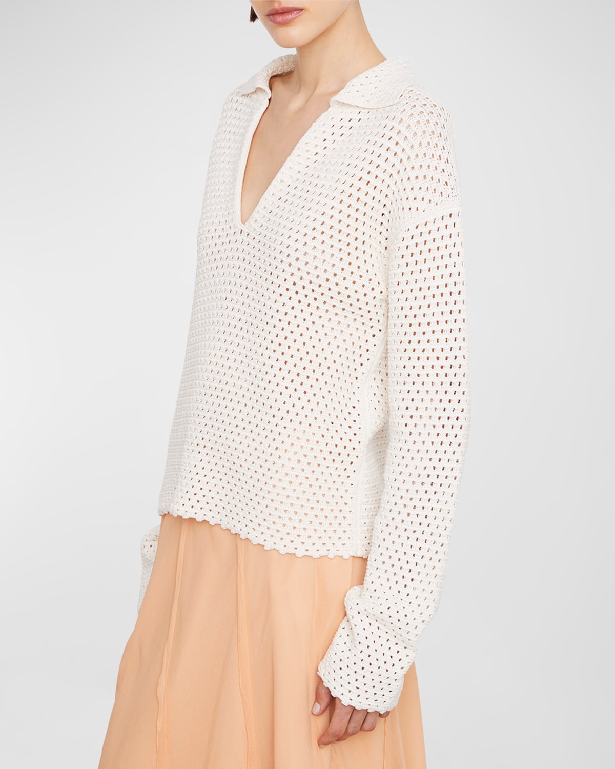 Vince Baja Textured Cotton Eyelet Pullover Sweater In Cream