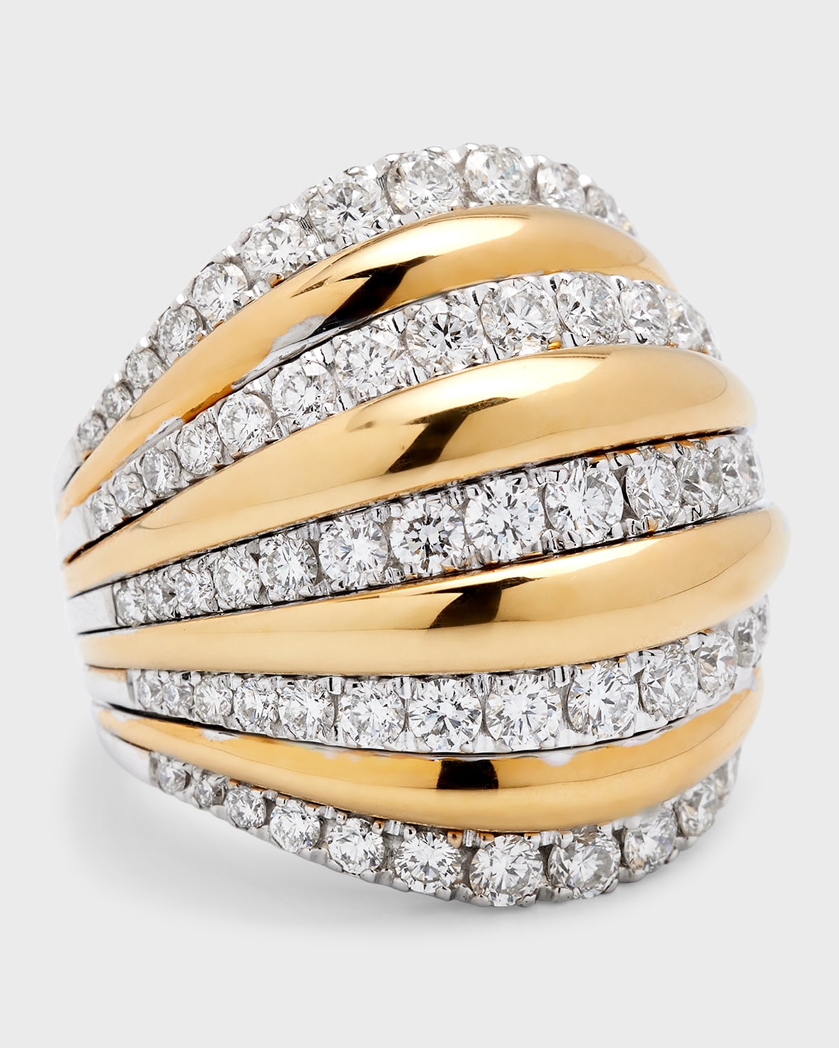 Leo Pizzo 18K White and Yellow Gold Fan Dome Ring with Pave Diamonds - Size 27