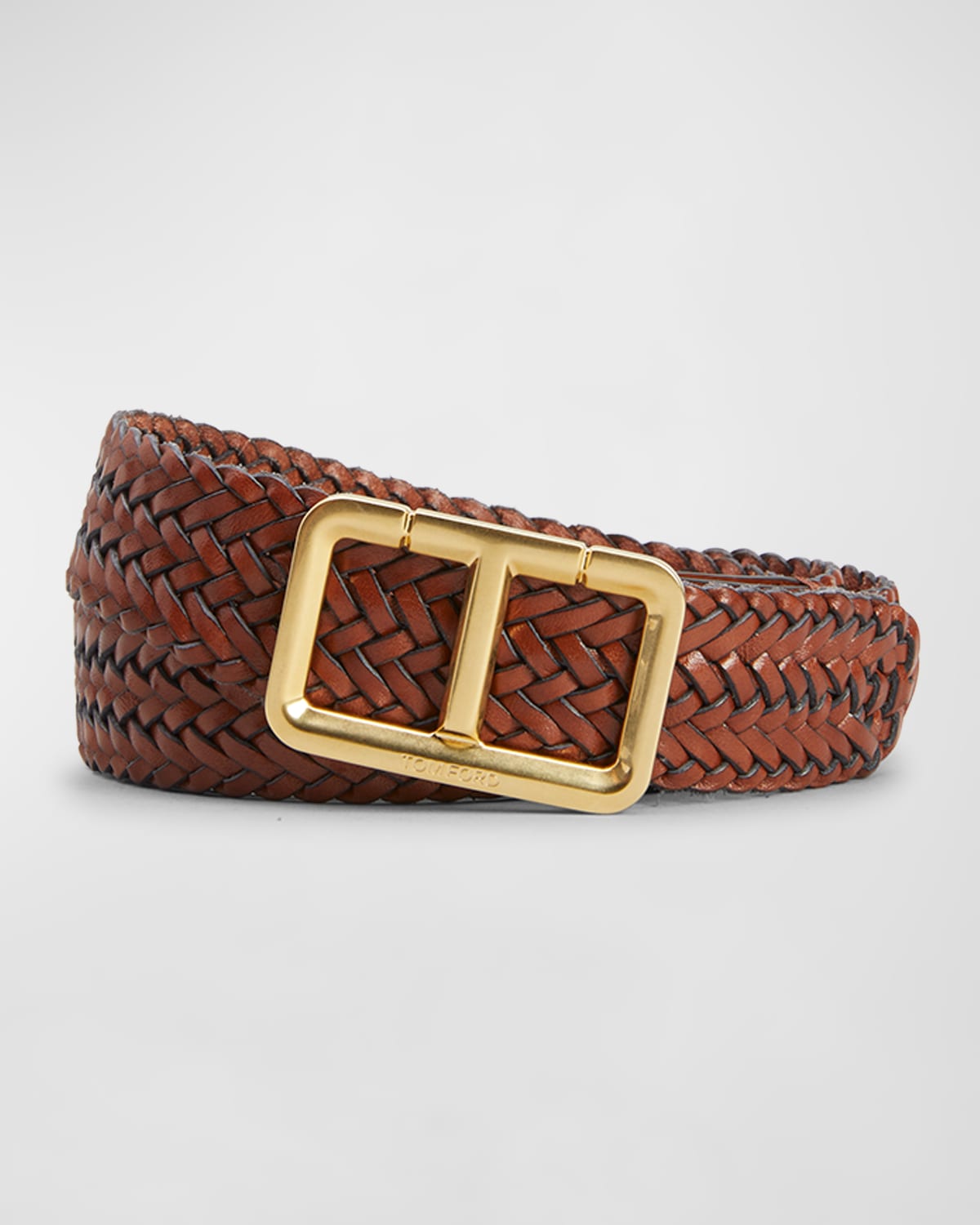 TOM FORD MEN'S T-BUCKLE WOVEN LEATHER BELT