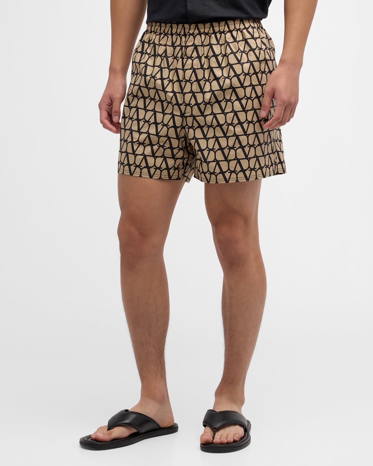 Shop Valentino Men's Iconographe Sweat Shorts In Brown Multi