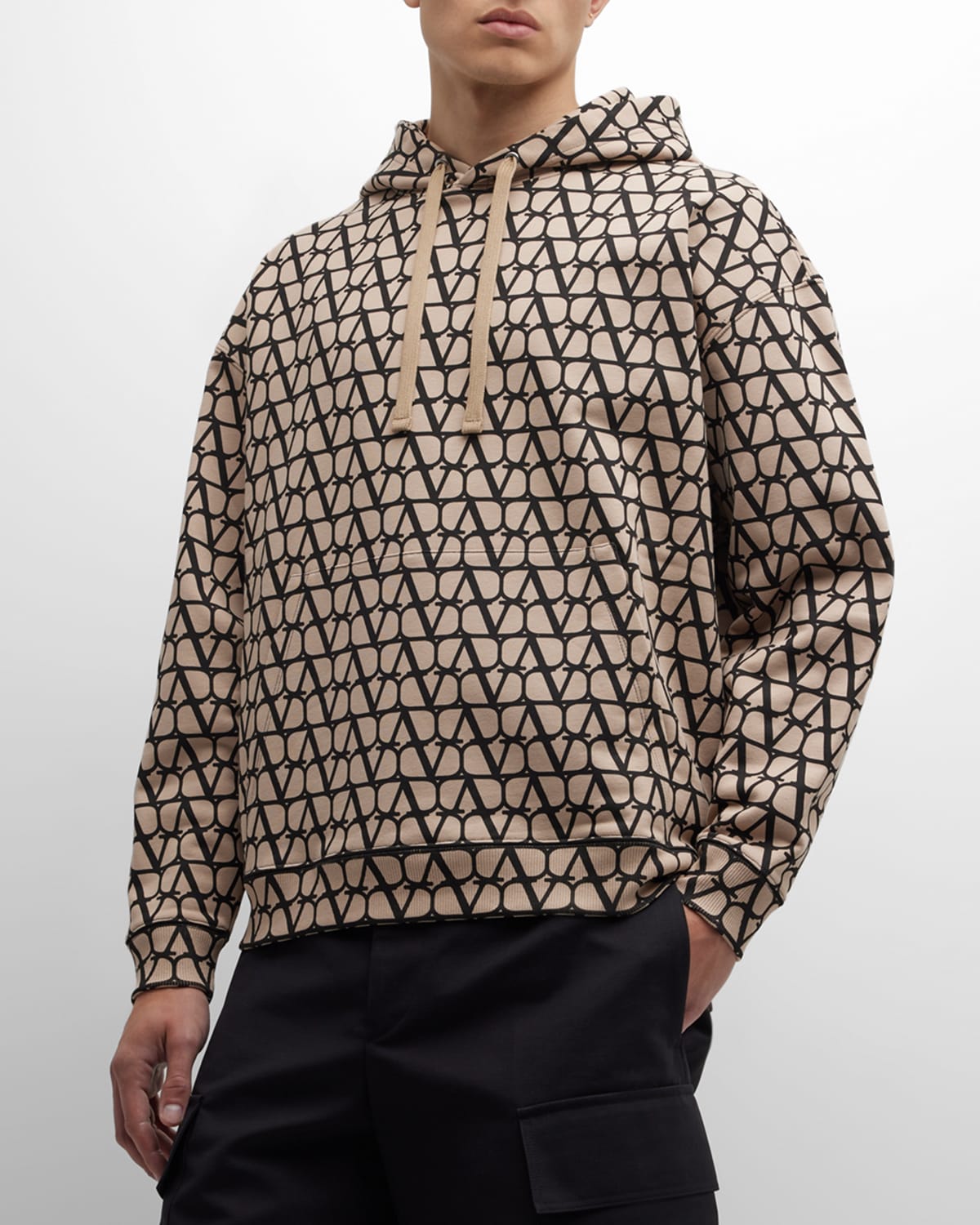 Shop Valentino Men's Iconographe Relaxed Hoodie In Brown Multi