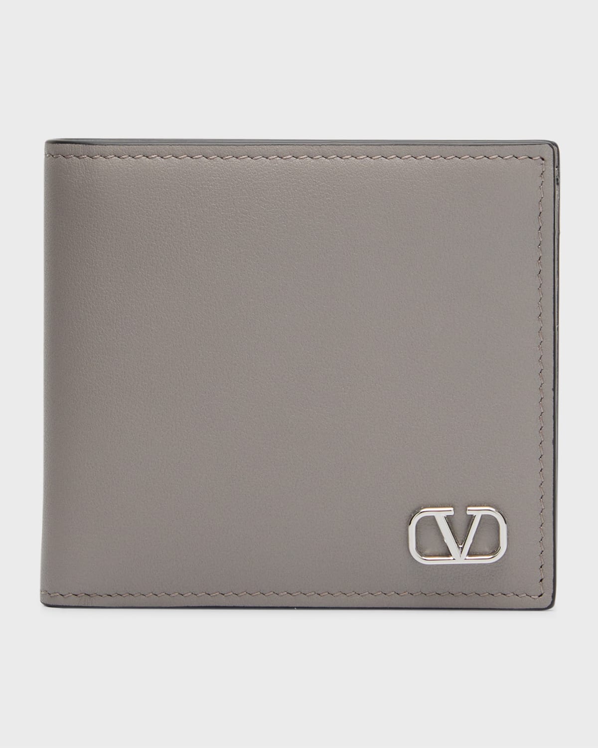 Shop Valentino Men's Mini Vlogo Billfold Wallet In Grigio Perla