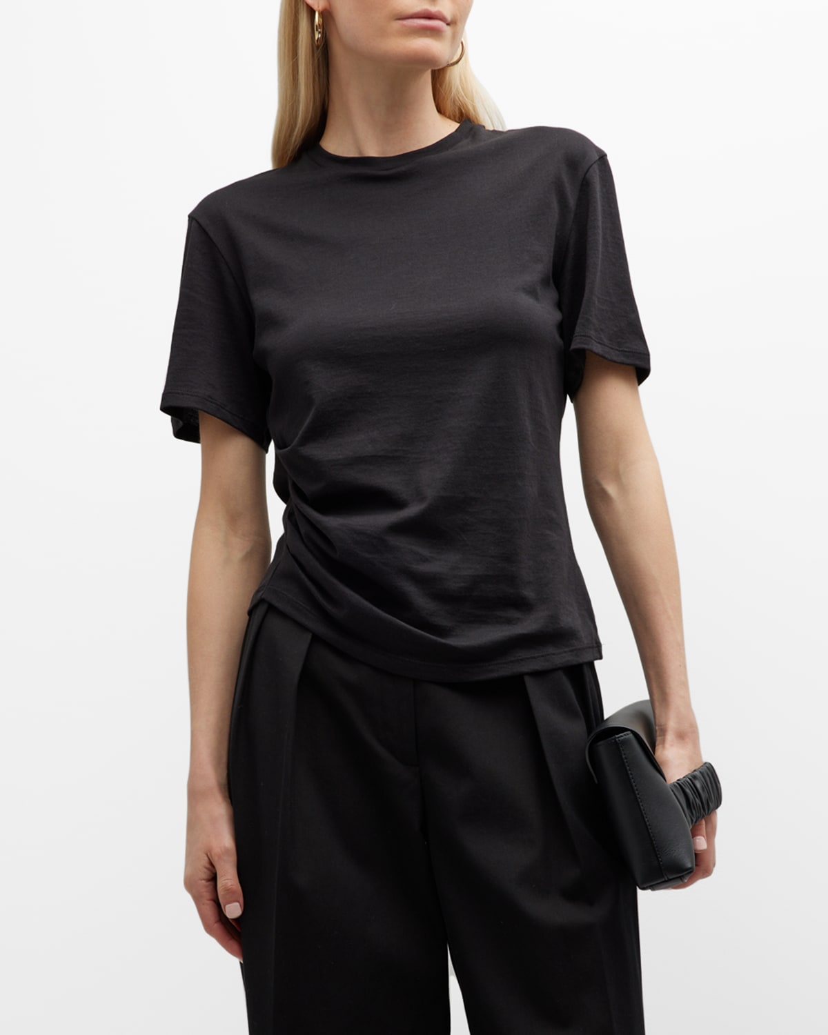 Shop Theory Apex Side-drape Short-sleeve T-shirt In Black