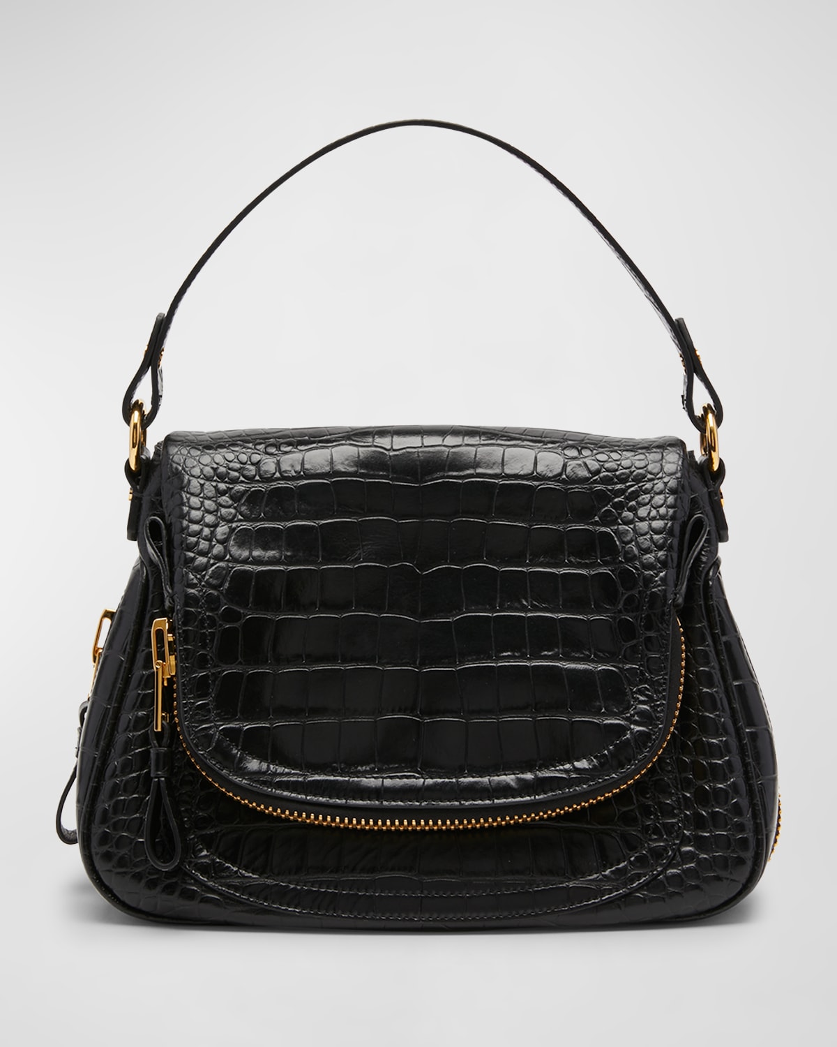 Jennifer Medium Double Strap Bag in Stamped Croc Leather