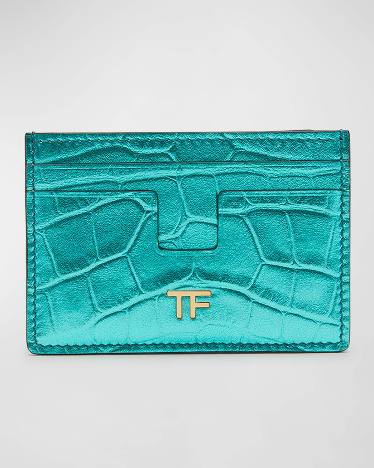TOM FORD METALLIC CROC-EMBOSSED LEATHER CARD CASE