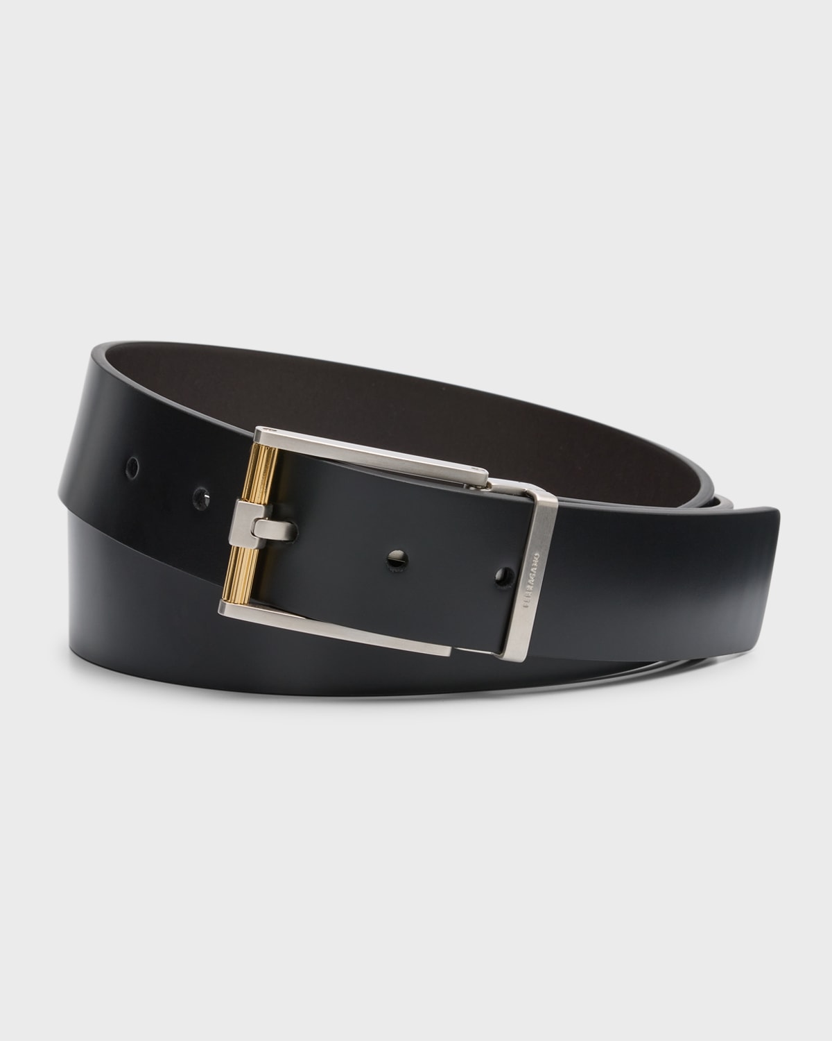 Ferragamo Men's Double Adjustable Leather Belt In Nero