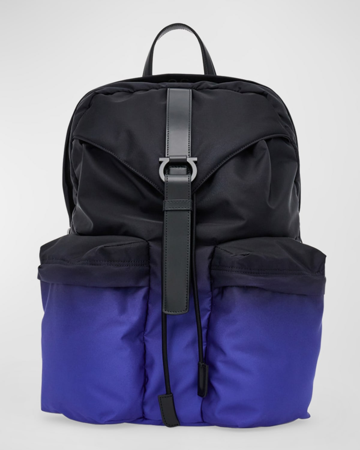Shop Ferragamo Men's Gancio Medium Nylon Backpack In Nero-lapis