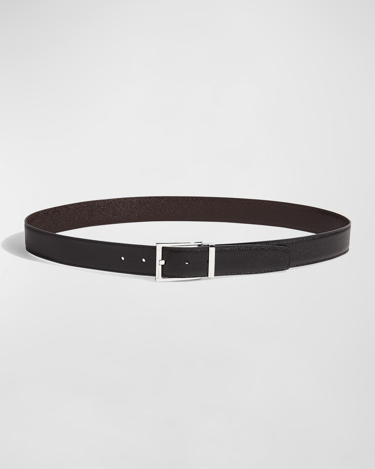 Ferragamo Men's Double Adjustable Leather Belt In Nero/hickory