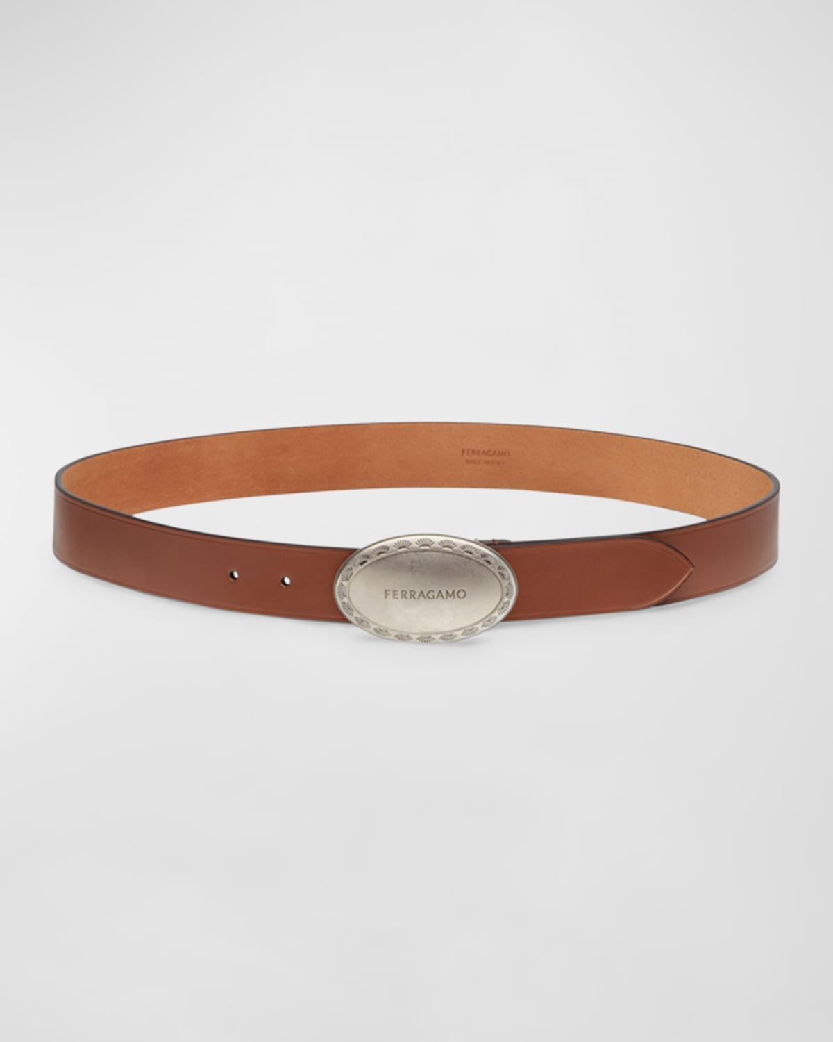 Ferragamo Men's Oval Buckle Leather Belt In New Vicuna