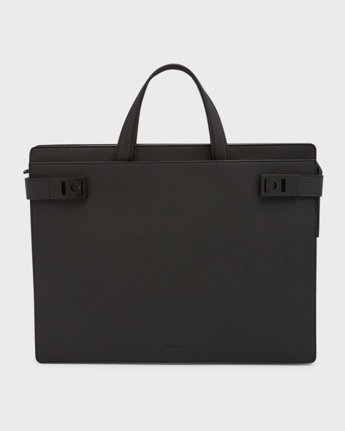 Ferragamo Medium Gancini Buckle Leather Briefcase In Nero