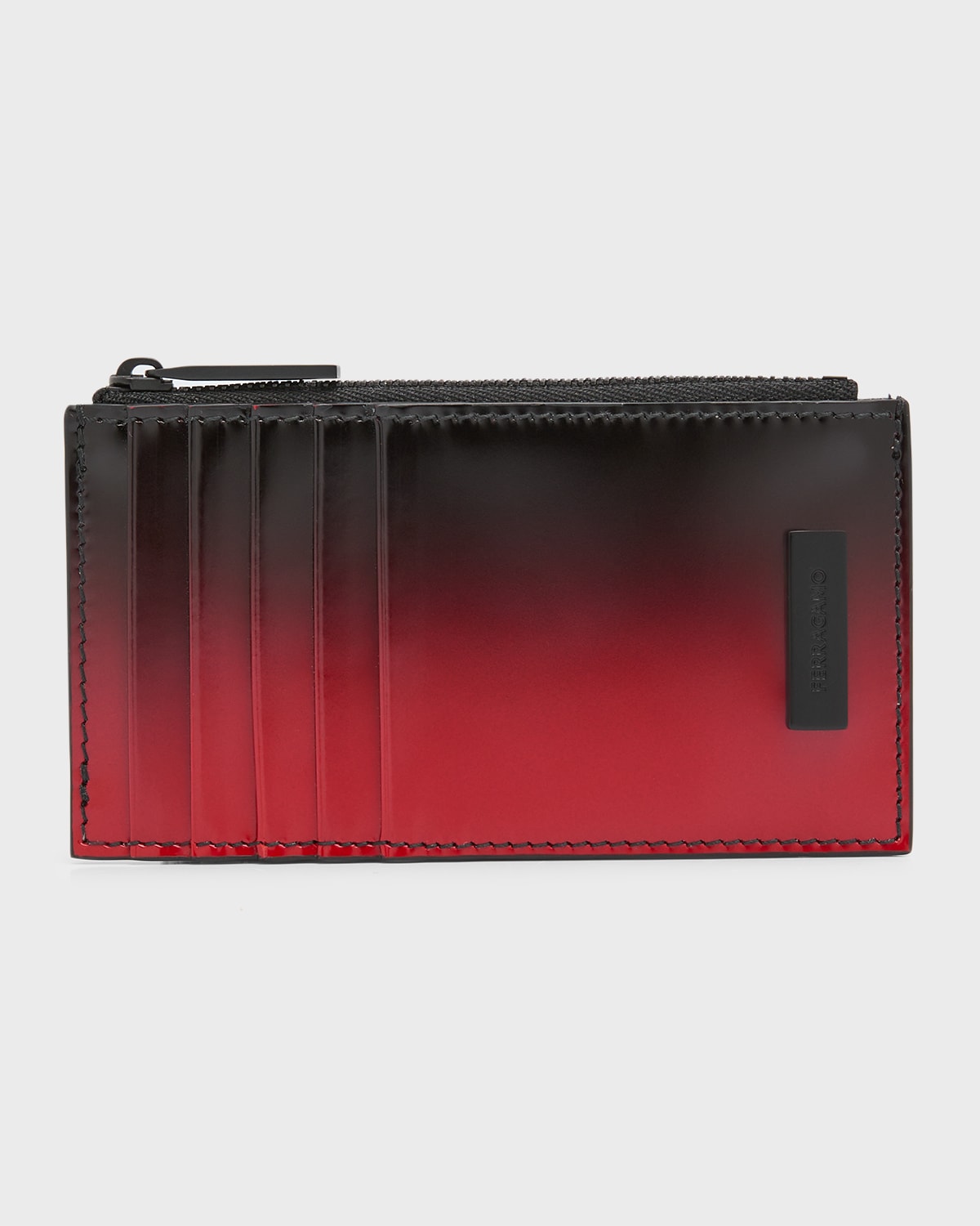 Shop Ferragamo Men's Lingotto Zip Card Case In Flame Red