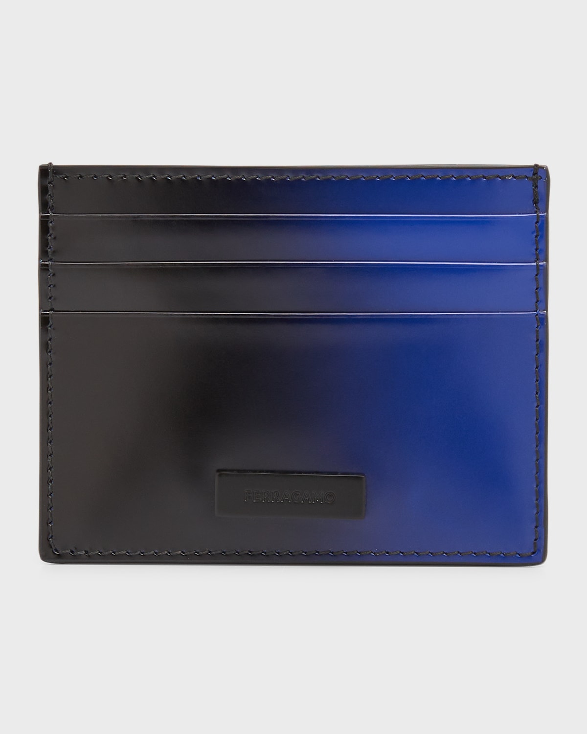 Shop Ferragamo Men's Lingotto Degrade Leather Card Case In Lapis