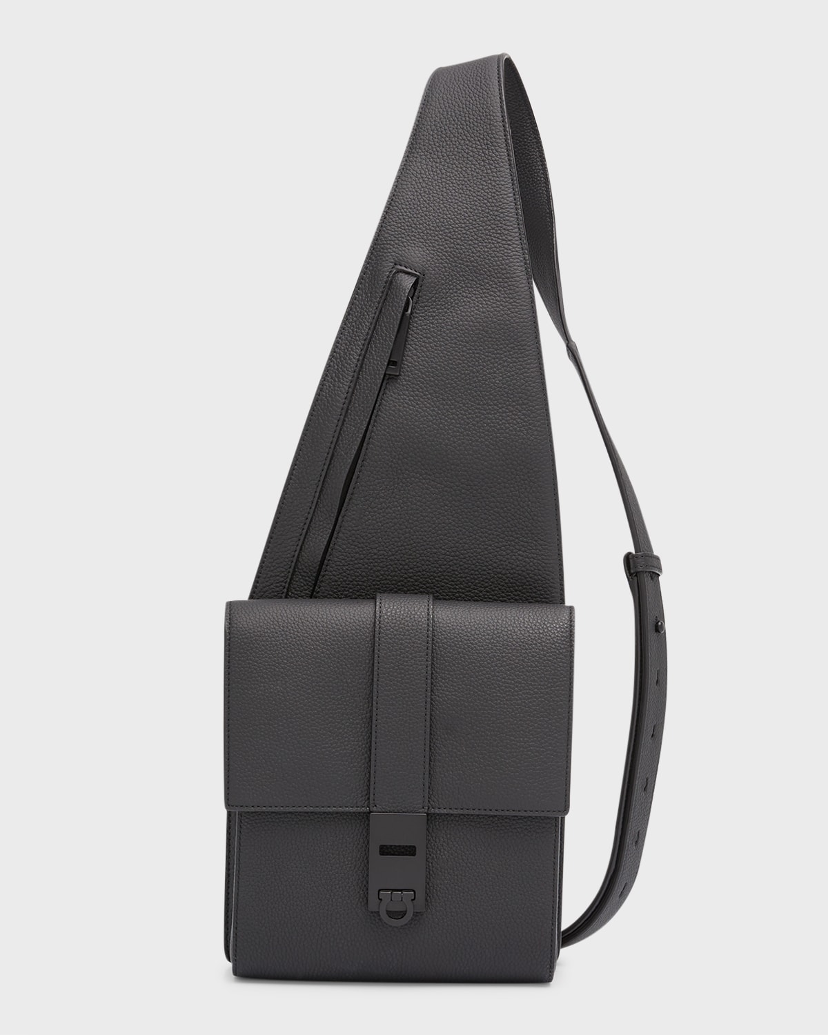 Shop Ferragamo Men's Gancio Leather Crossbody Bag In Nero