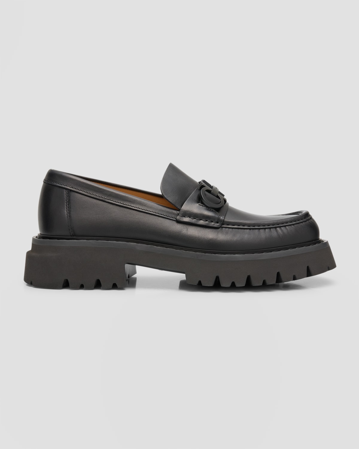 Shop Ferragamo Men's Florian Chunky Leather Gancini Bit Loafers In Nero