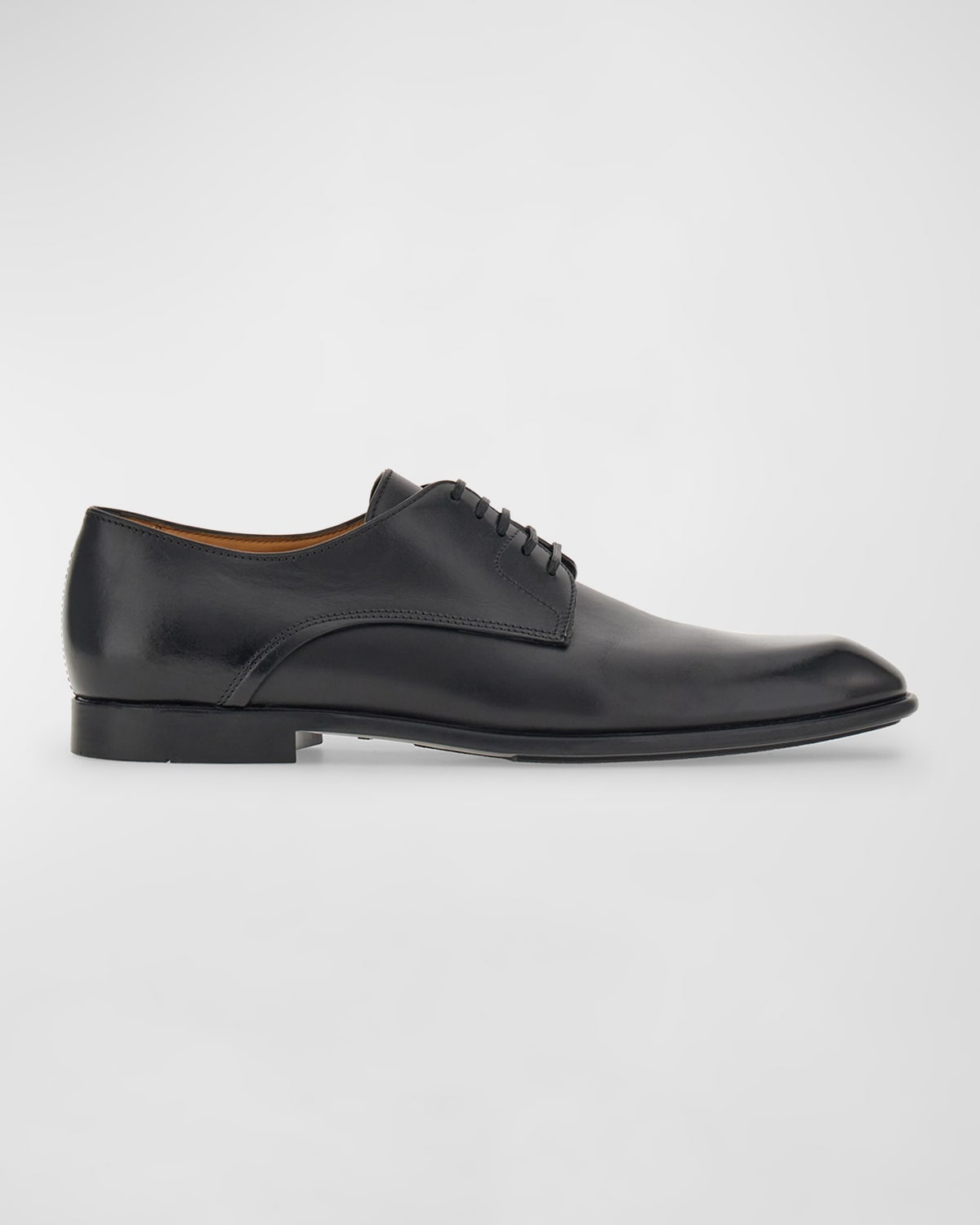 Ferragamo Men's Fosco Leather Derby Shoes In Nero