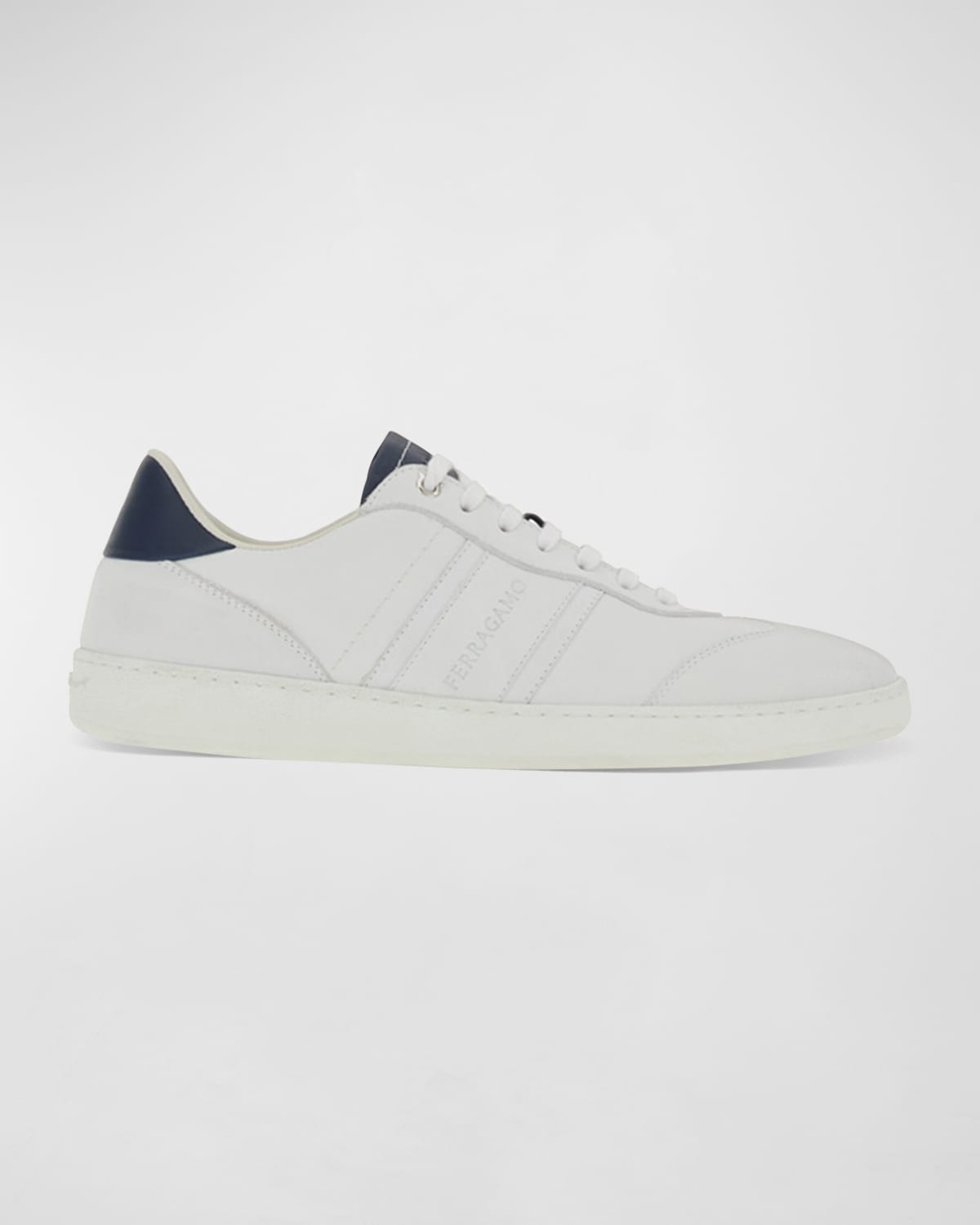 Ferragamo White Low Top Signature Sneakers In Bianco