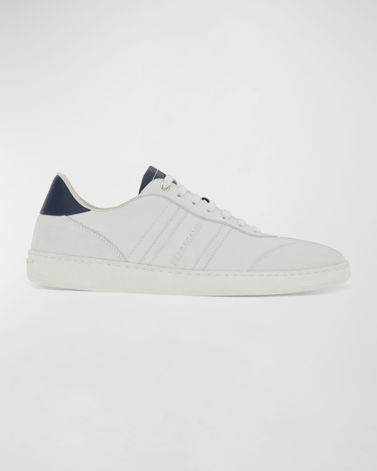 Shop Ferragamo Men's Achille 1 Leather Low-top Sneakers In Bianco