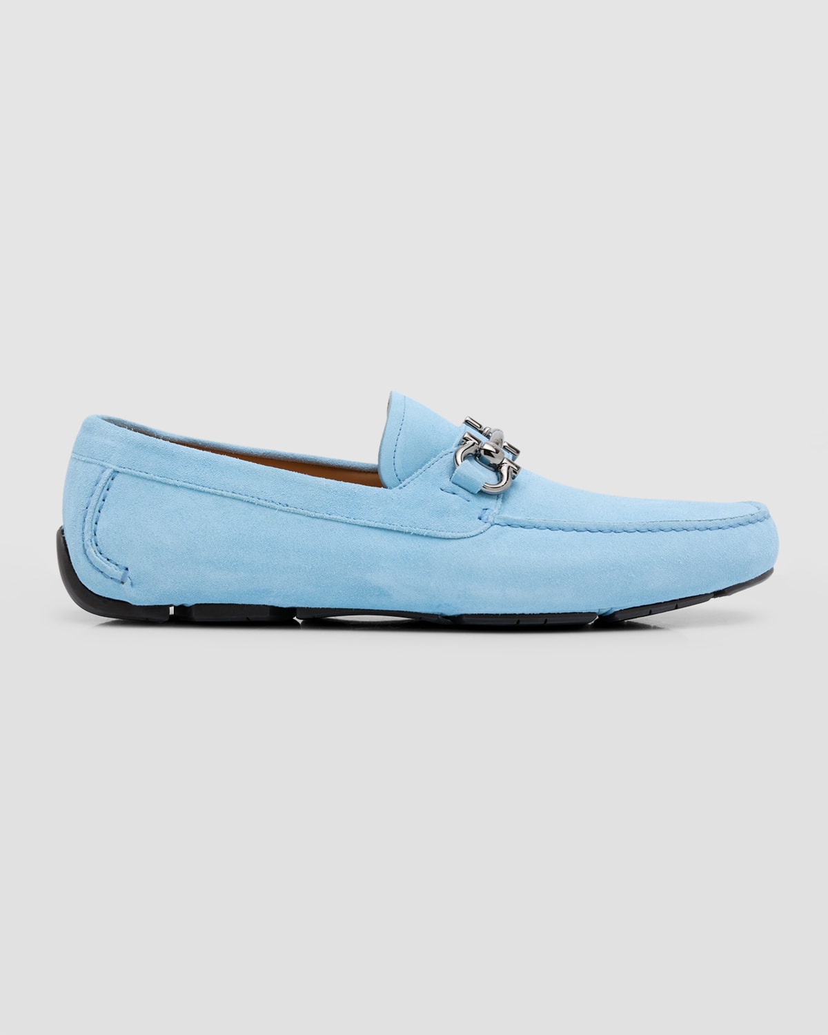 Shop Ferragamo Men's Gancini Parigi Eco Suede Loafers In Sky Blue