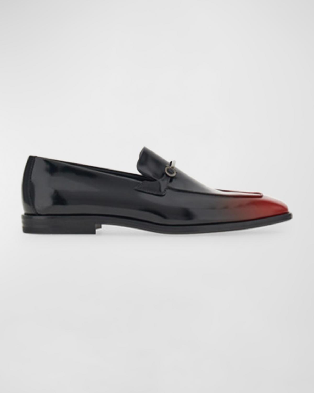 Salvatore Ferragamo Black to Red Gradient Patent Leather Bit Loafers Men main image 2