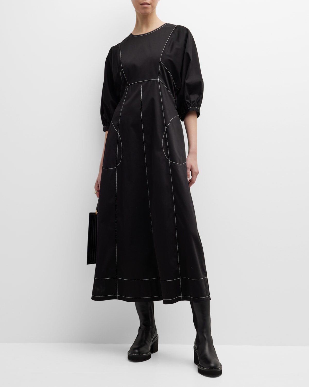 Modena Contrast-Stitch Cotton Midi Dress