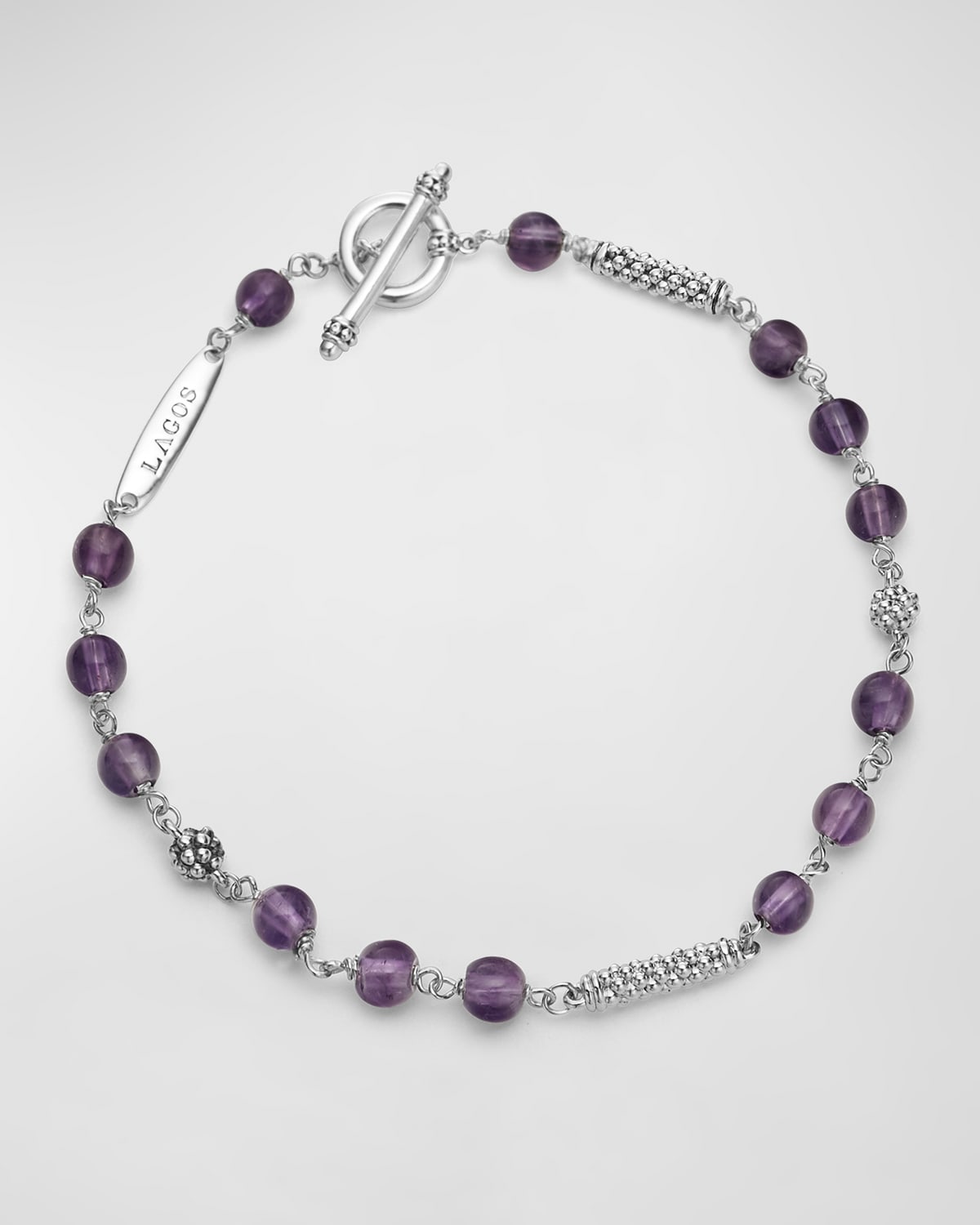 Lagos Caviar Icon Beaded Amethyst Toggle Bracelet In Silver