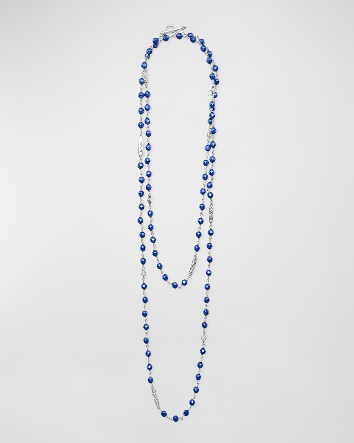 Lagos Caviar Icon Ultramarine Ceramic Bead Dual Layer Toggle Necklace In Silver
