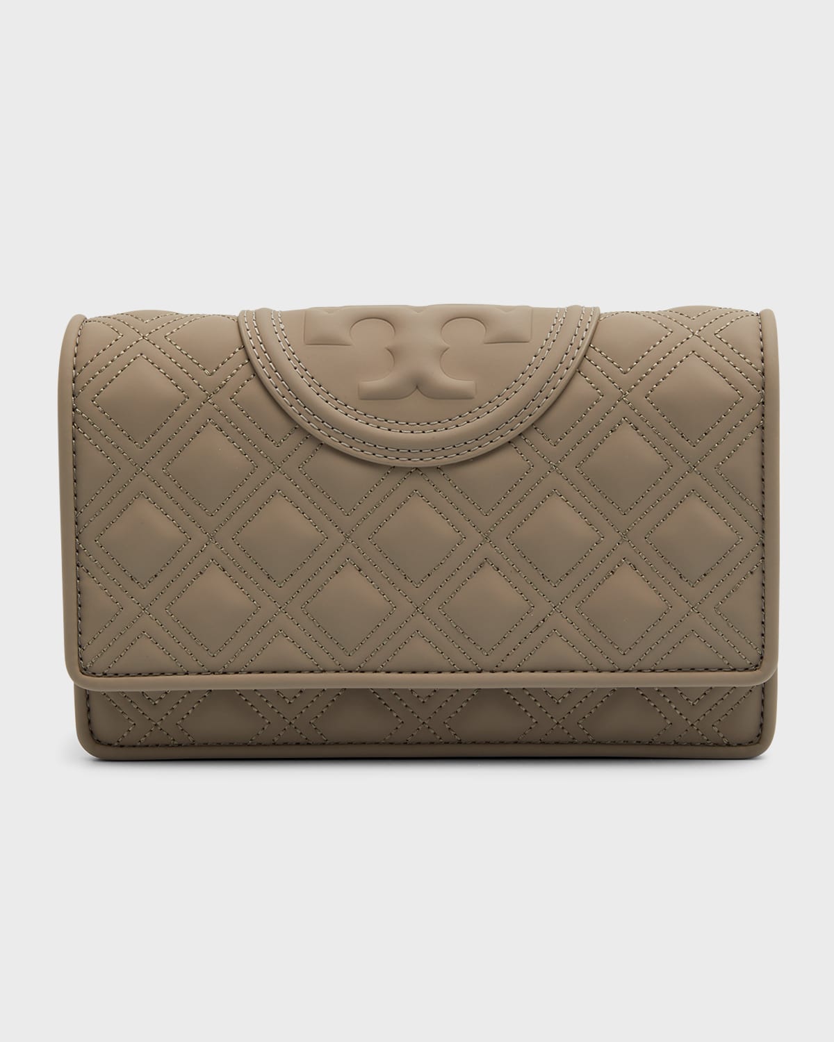 Tory Burch Fleming Quilted Leather Wallet With Chain Strap In Gray Heron