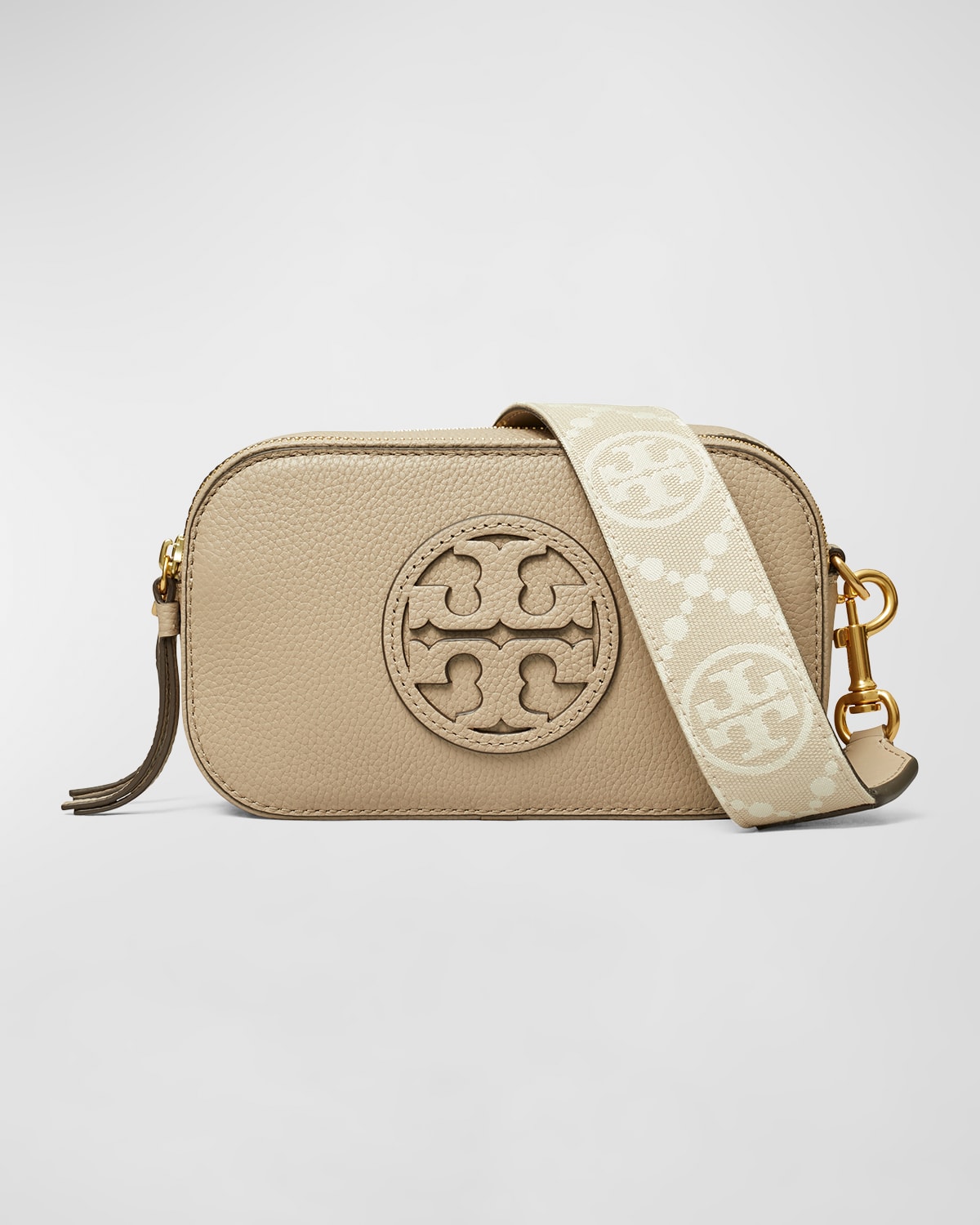 Tory Burch Beige Bag With Embossed Logo And Shoulder Strap In Fresh Clay