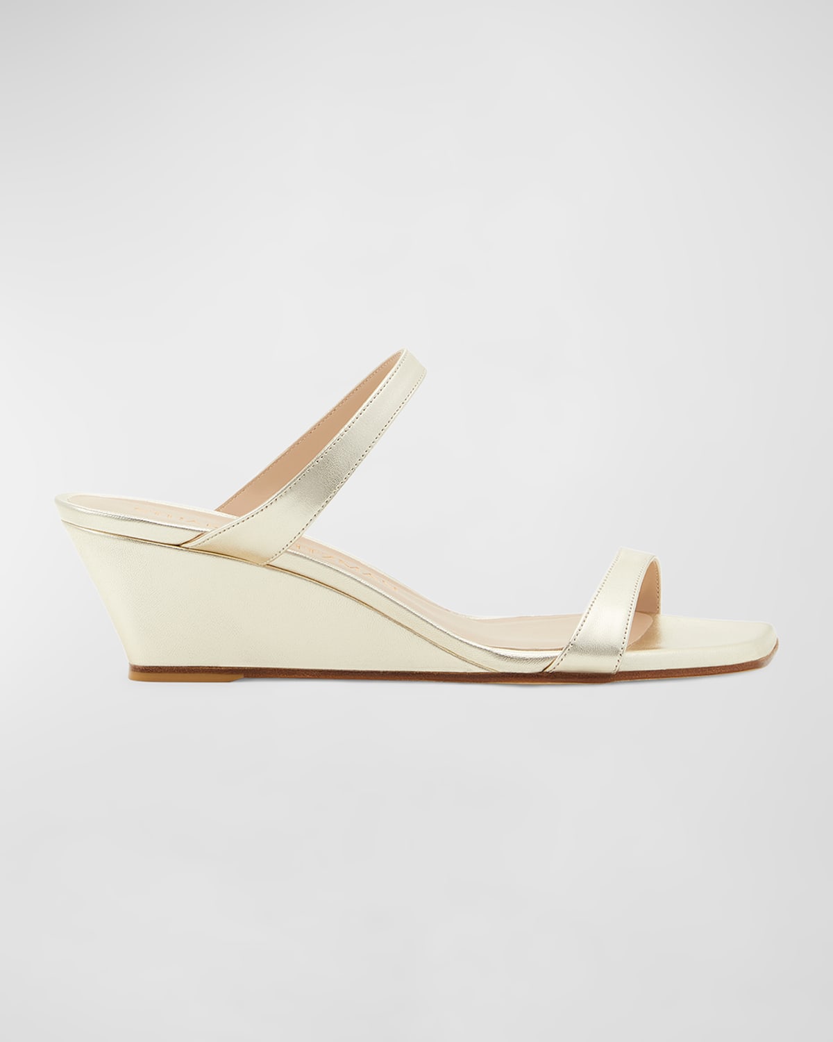 Stuart Weitzman Aleena Metallic Leather Wedge Sandals In Platino