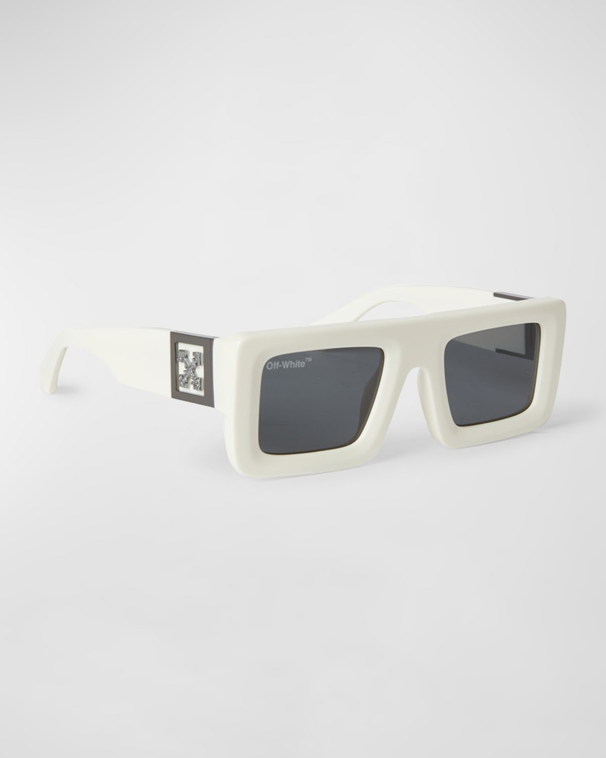 Off-white Leonardo Acetate & Silver Metal Alloy Rectangle Sunglasses In White Dark Grey
