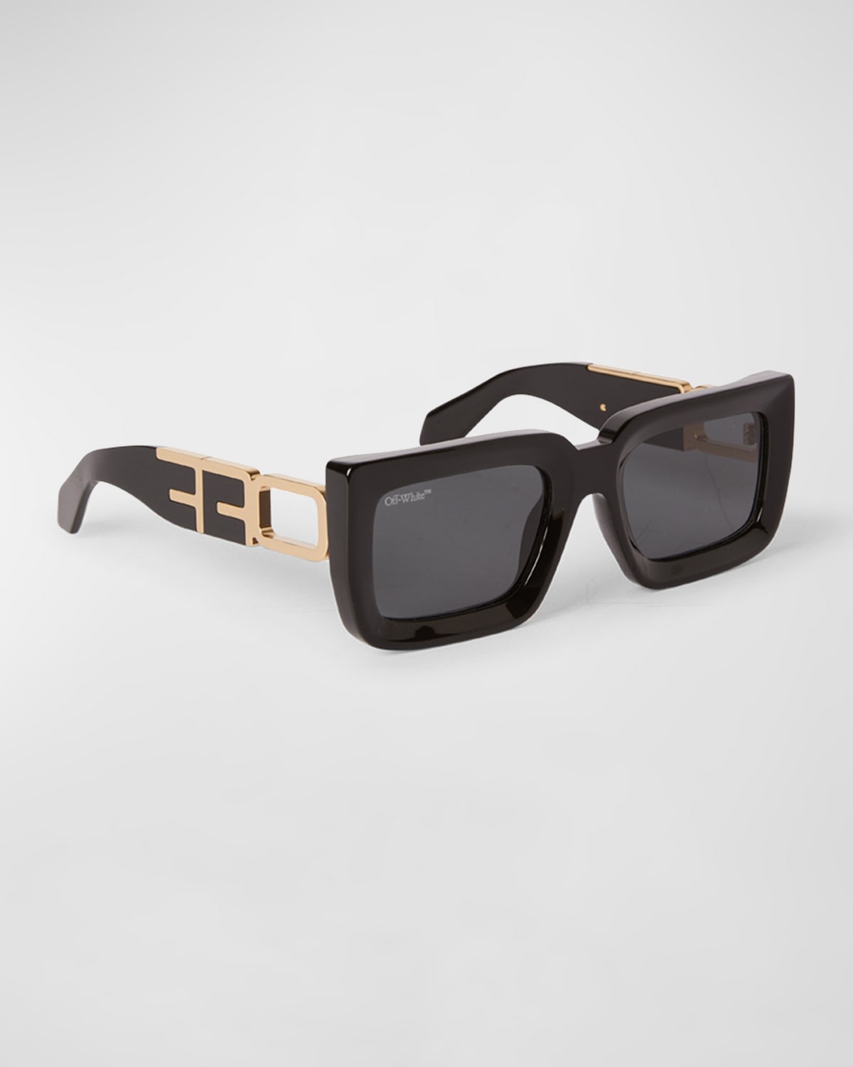 Off-white Boston Cut-out Logo Acetate & Metal Alloy Rectangle Sunglasses In Black Dark Grey