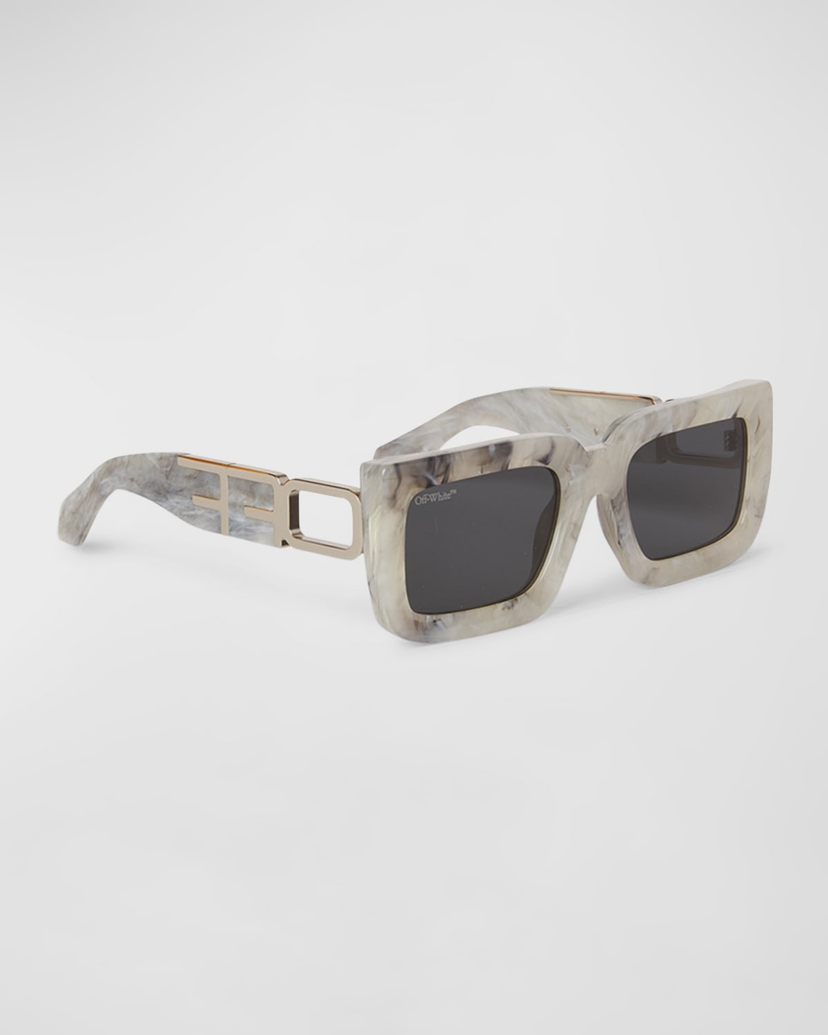 Off-white Boston Cut-out Logo Acetate & Metal Alloy Rectangle Sunglasses In Marble Dark Grey