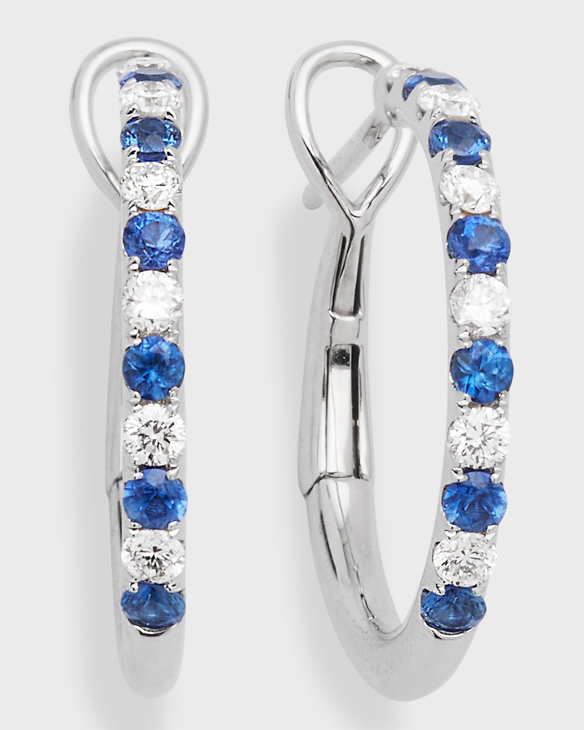 Frederic Sage 18k White Gold Sapphire Diamond Medium Hoop Earrings In Blue