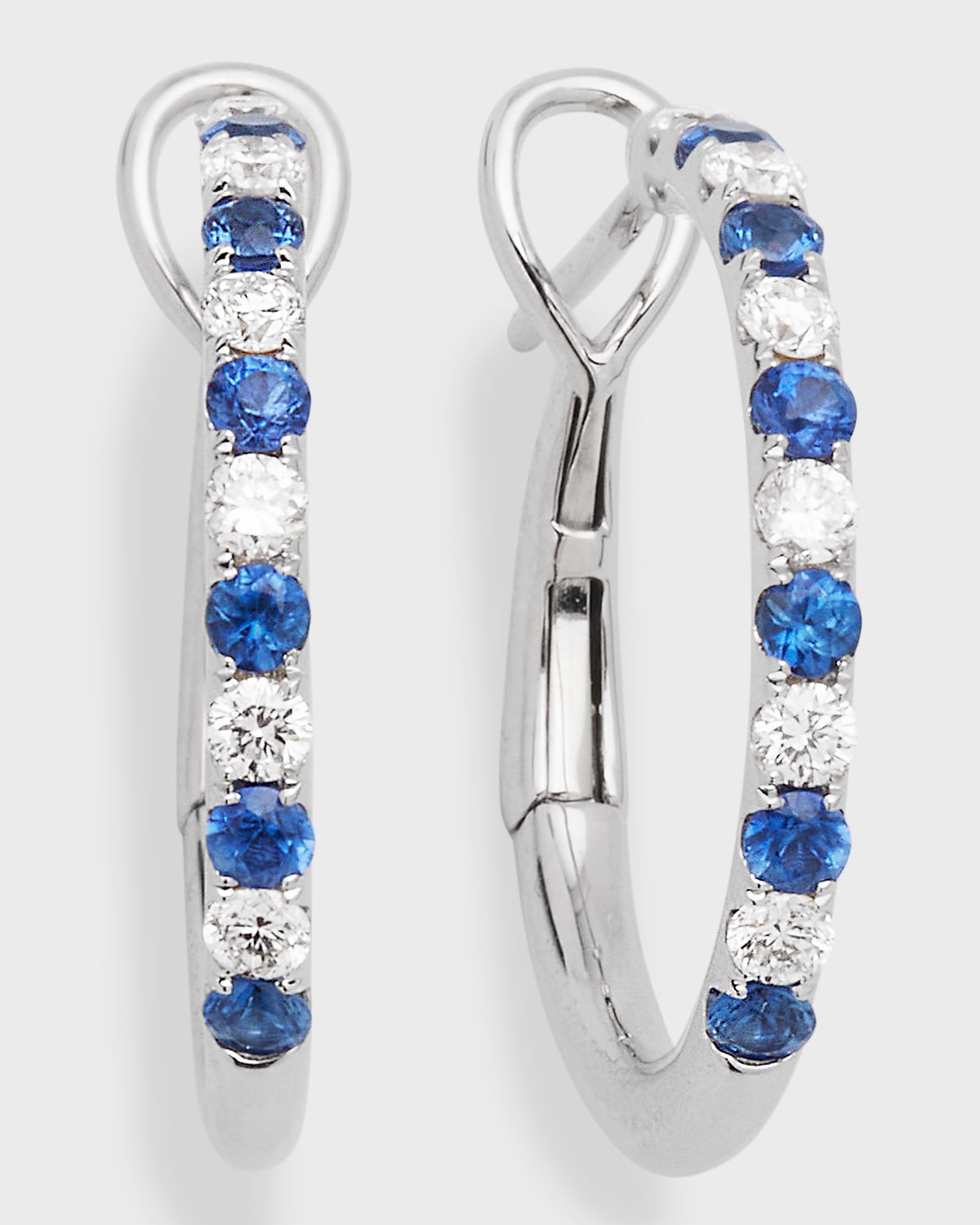 18K White Gold Sapphire Diamond Medium Hoop Earrings