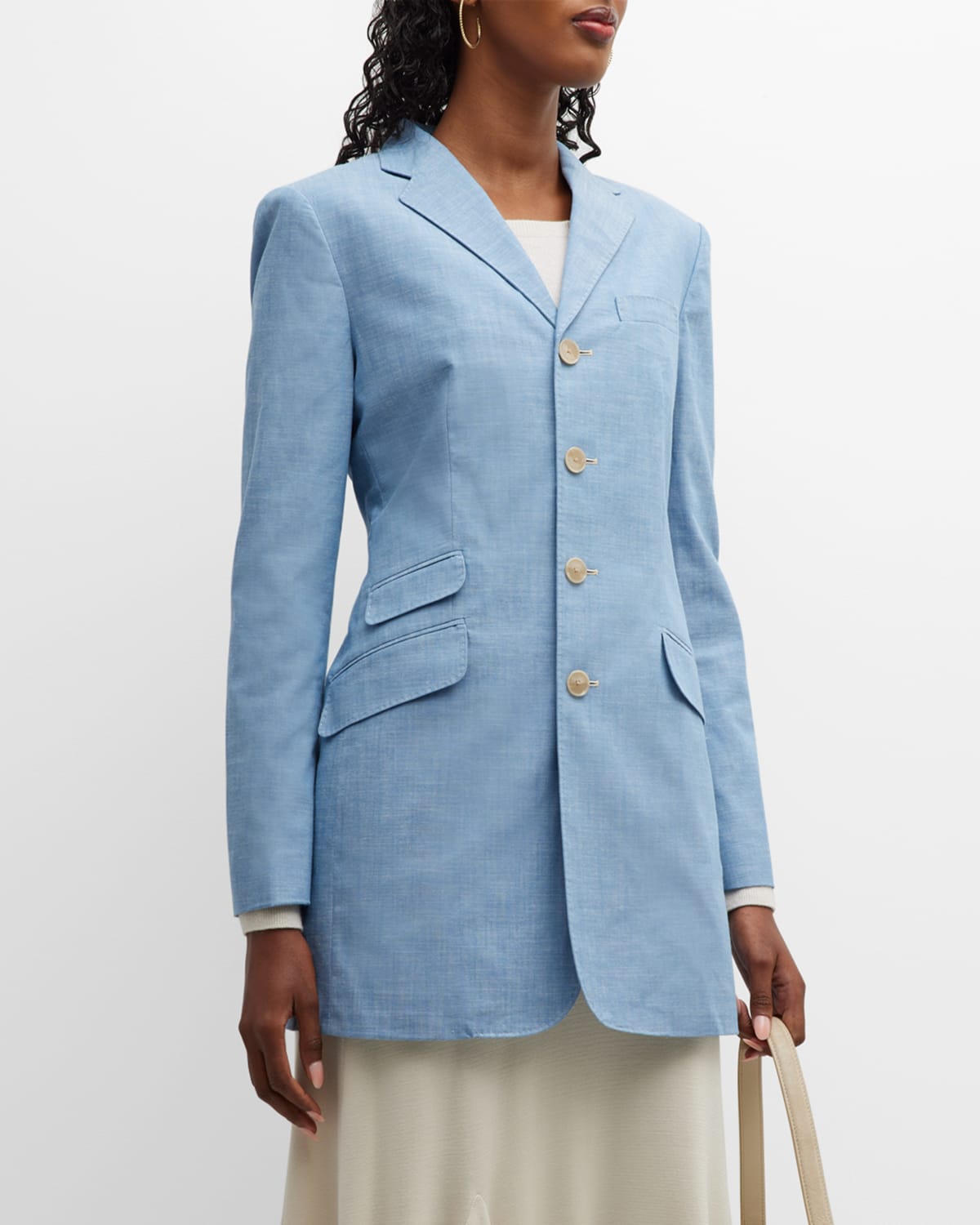Polo Ralph Lauren Long Chambray Cotton Blazer In Chmbry Blu