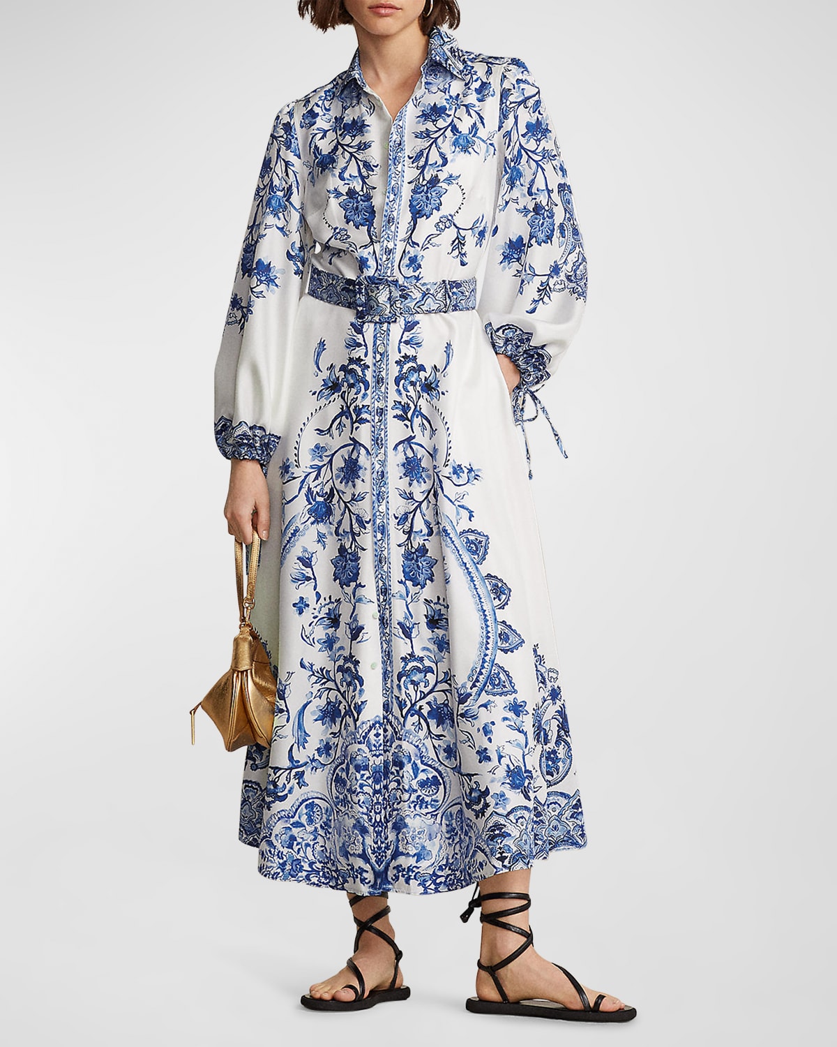 POLO RALPH LAUREN PAISLEY-PRINT MULBERRY SILK DRESS
