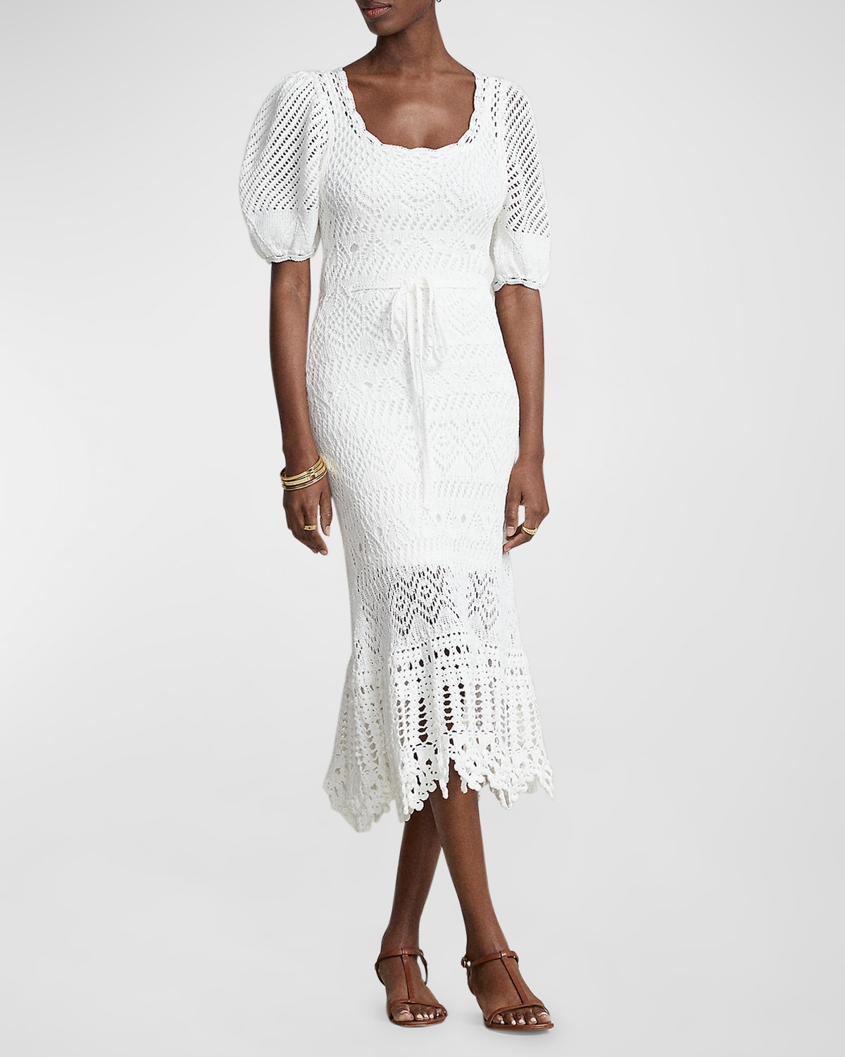 Polo Ralph Lauren Pointelle-knit Cotton Dress In White