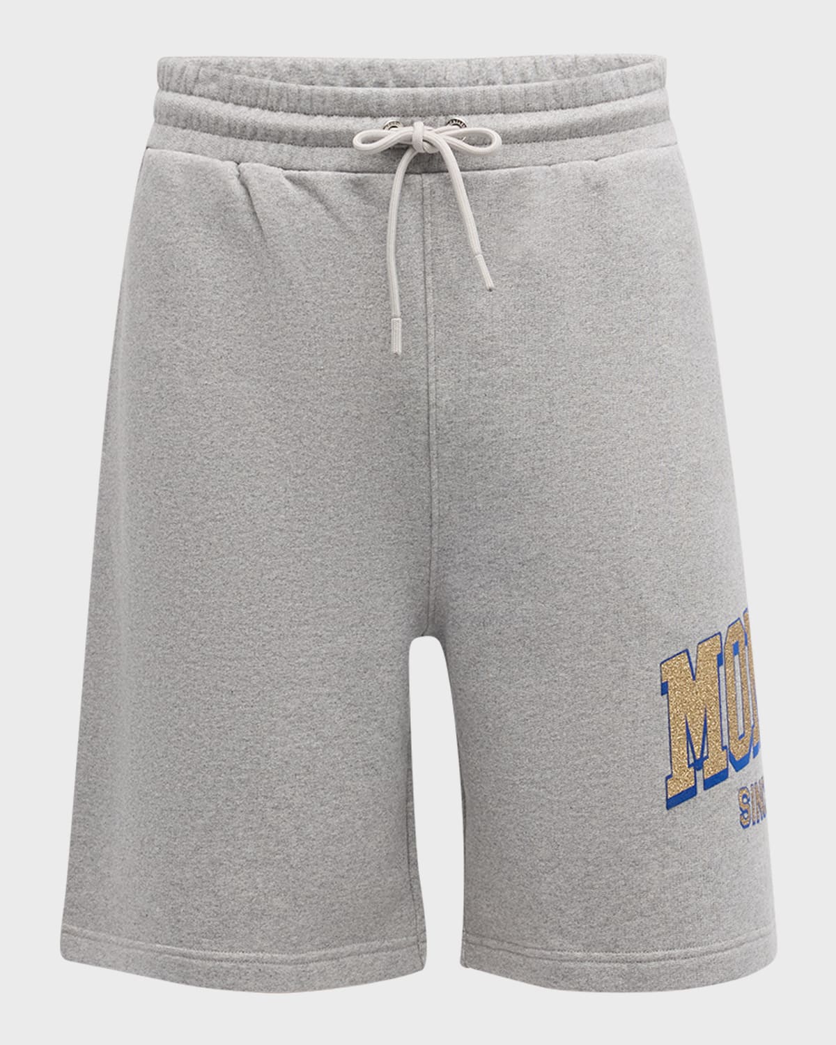 Shop Moncler Men's Terry Glitter-logo Sweat Shorts In Light Grey