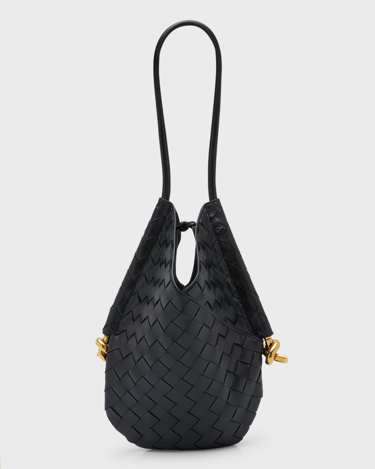 Bottega Veneta Ellipsie Small Intrecciato Lambskin Shoulder Bag In Black Brass