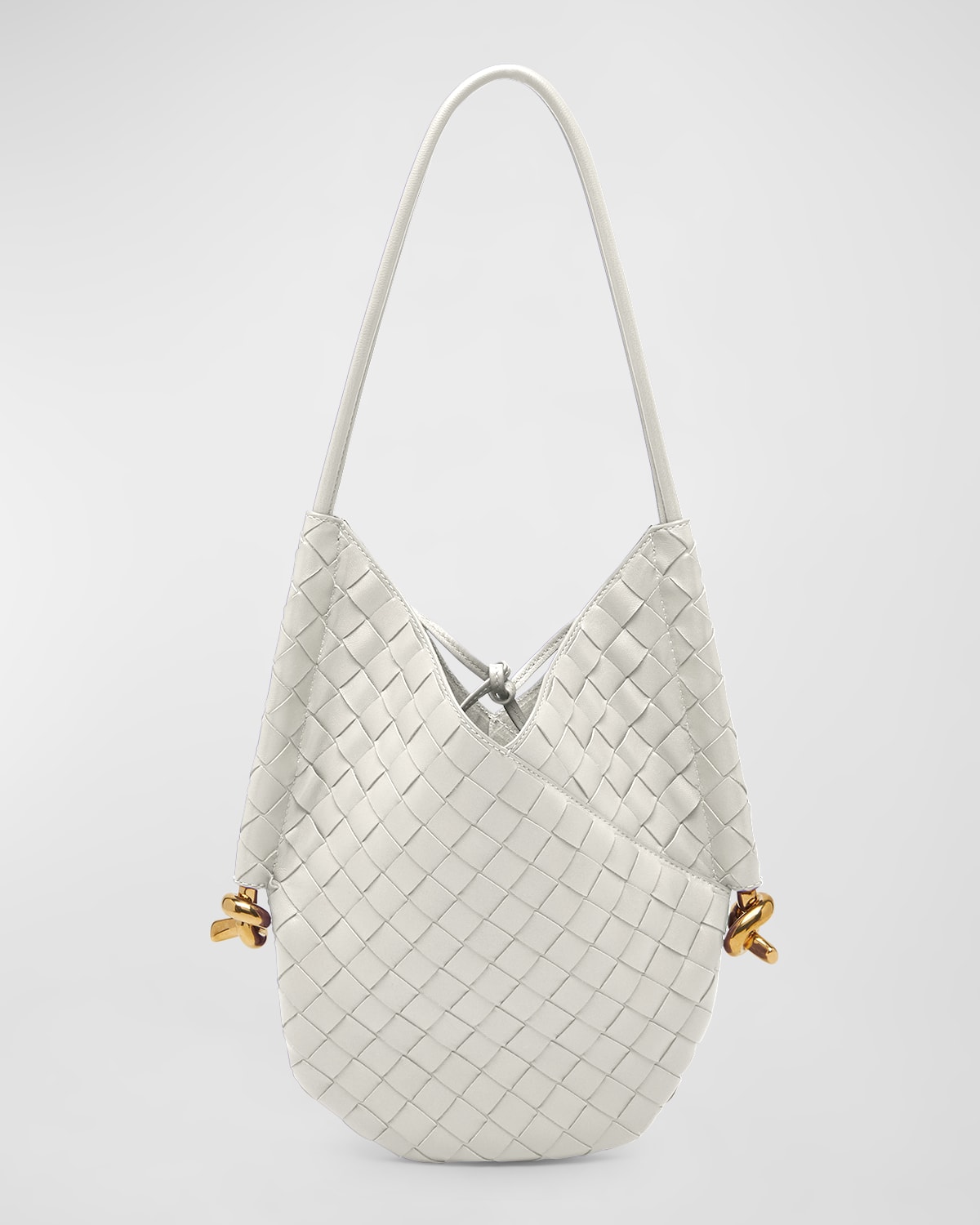 Bottega Veneta Solstice Small Intrecciato Lambskin Shoulder Bag In White-m Brass