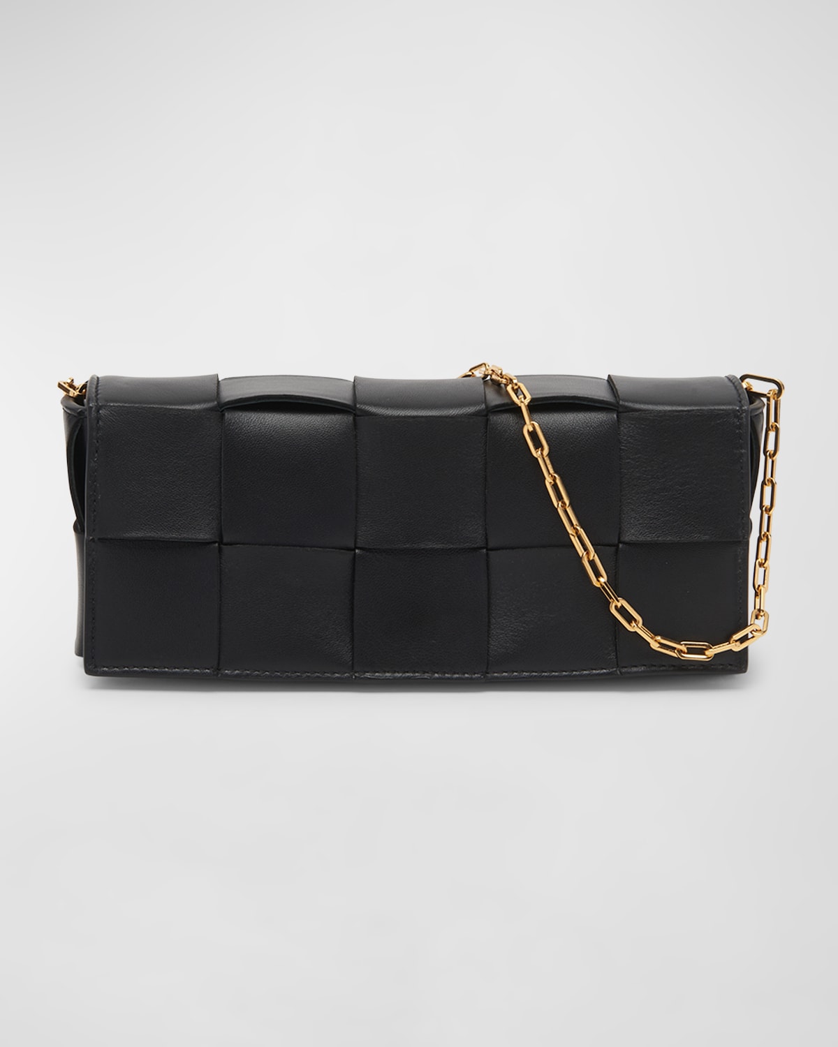 Bottega Veneta Cassette Intrecciato Lambskin Wallet On Chain In Black-gold