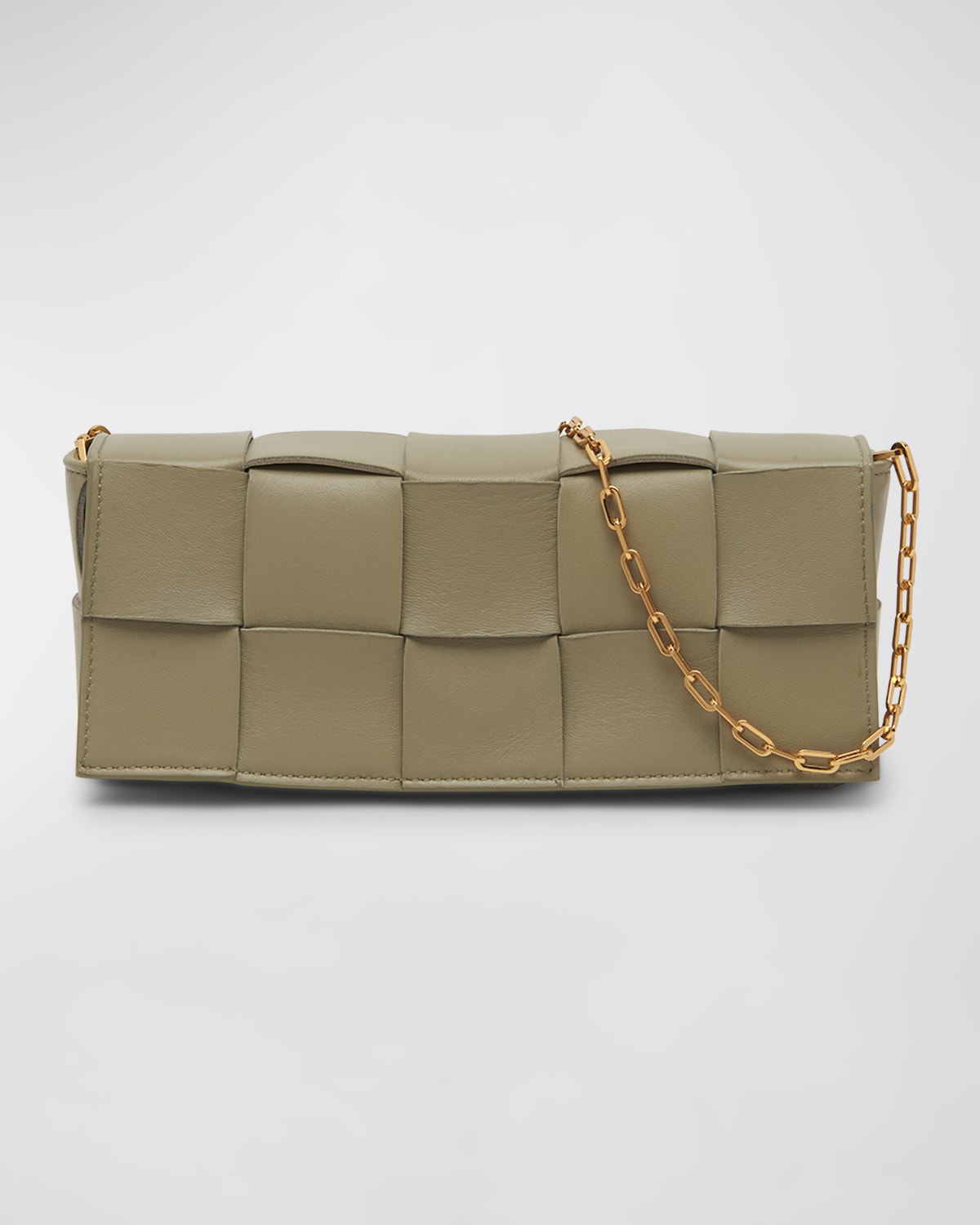 Bottega Veneta Cassette Intrecciato Lambskin Wallet On Chain In Travertine-gold