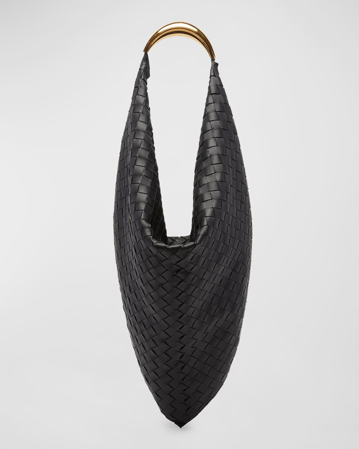 Bottega Veneta The Foulard Intrecciato Leather Shoulder Bag In Black Brass