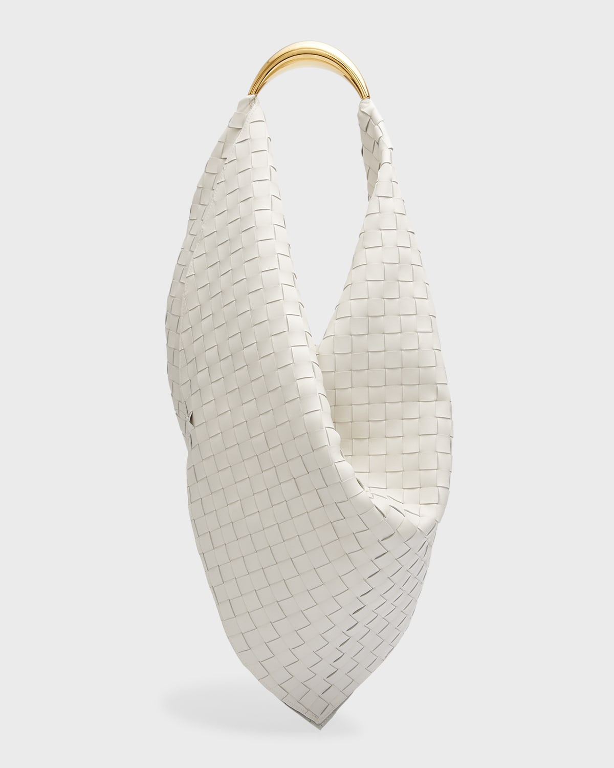Bottega Veneta The Foulard Intrecciato Leather Shoulder Bag In Chalk Brass