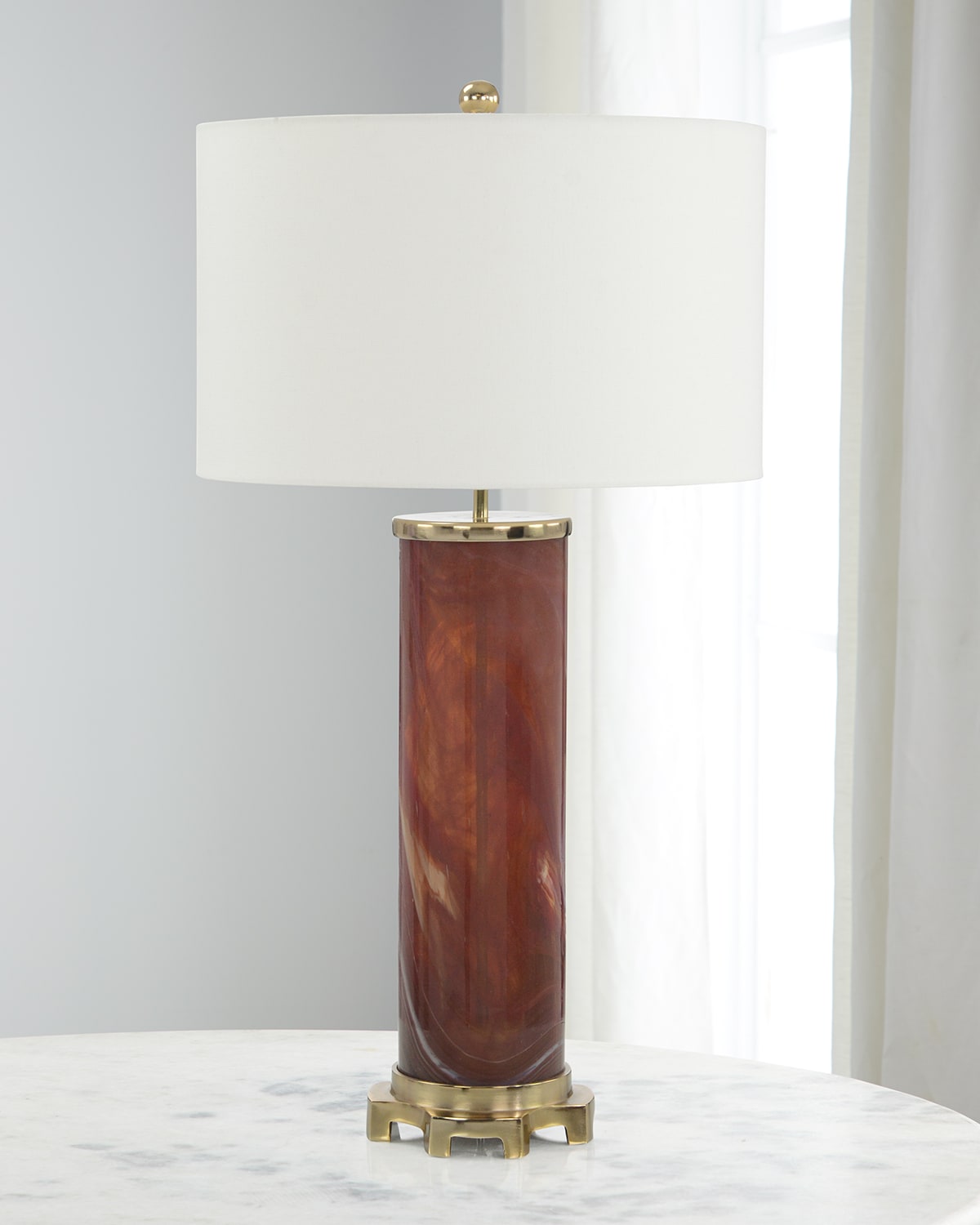 John-richard Collection Burnt Sienna Marbled Glass Table Lamp In Red