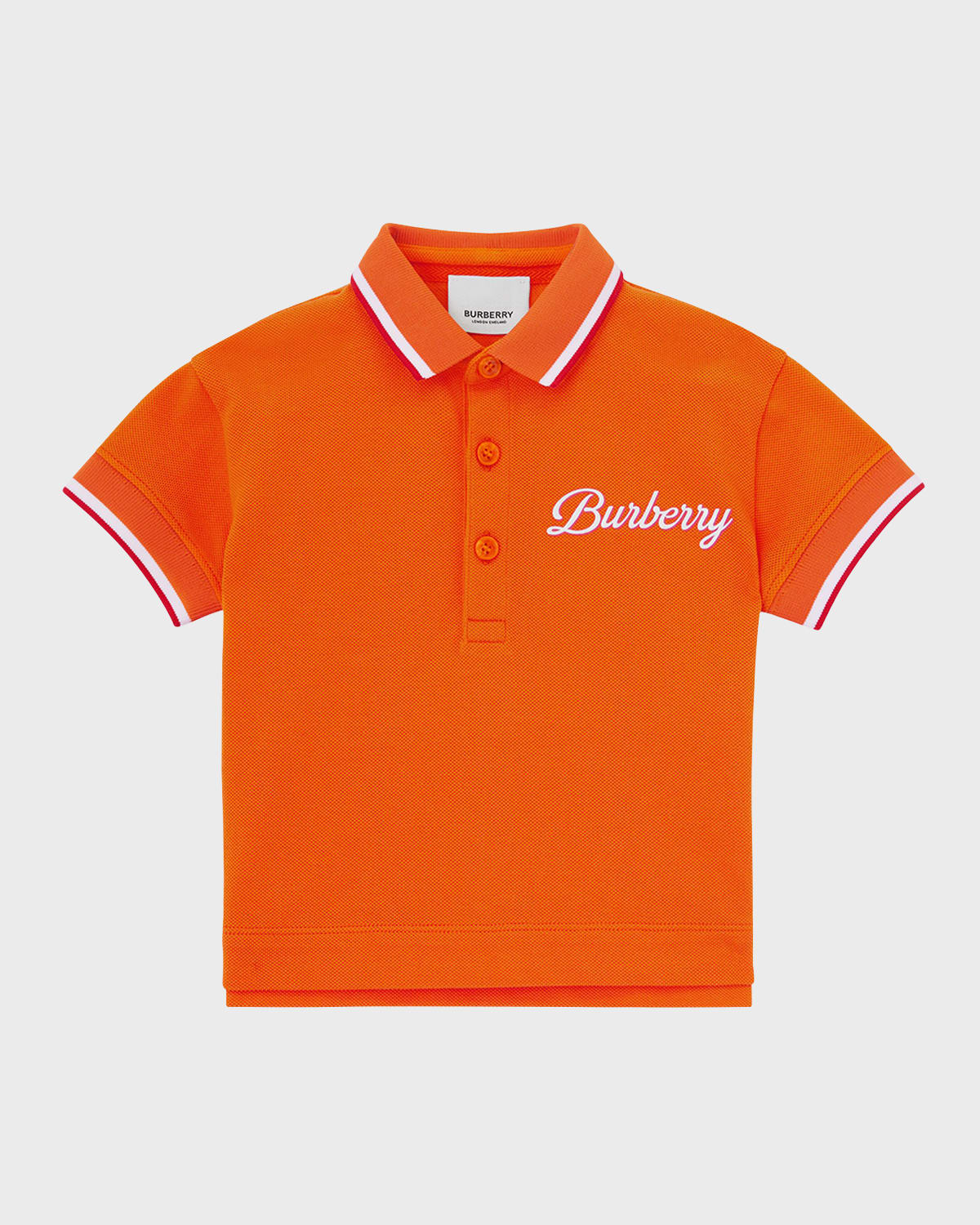 Burberry Kids' Boy's Langton Script Logo-print Polo Shirt In Light Coral Orange