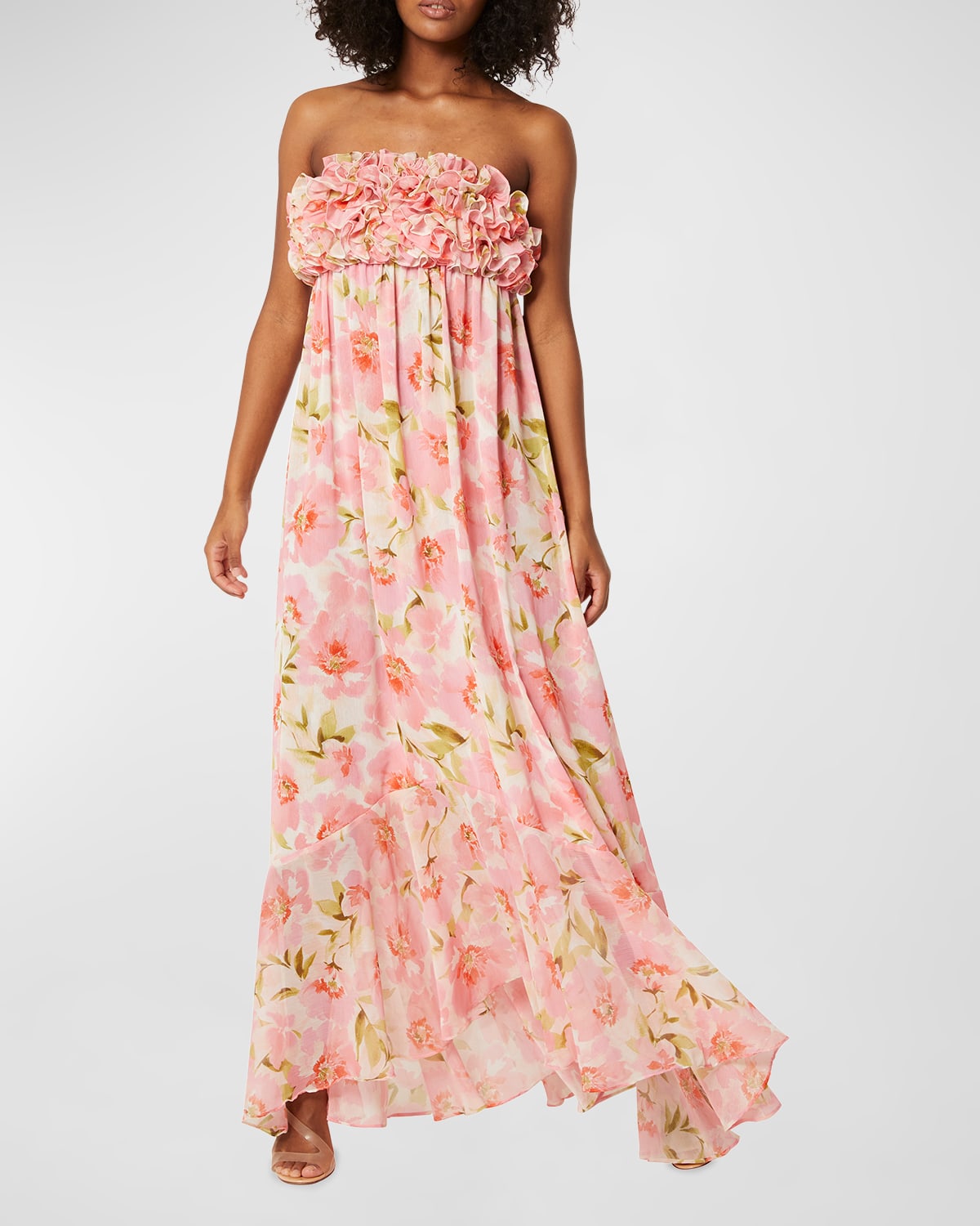 MISA Los Angeles Eden Rosette Strapless Floral Chiffon Maxi Dress